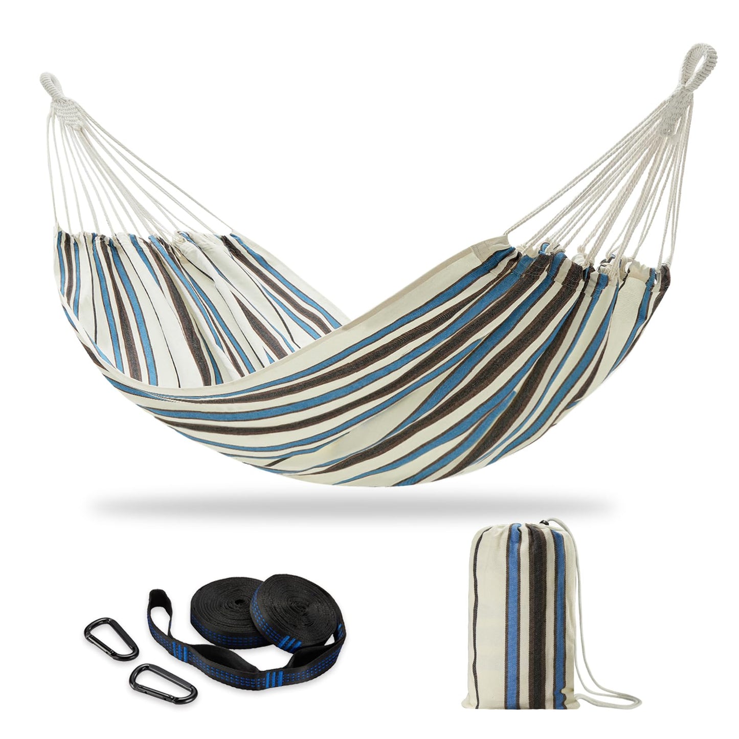 Brazilian Double Hammock with Tree Straps,Extra Large 94x63IN,2 Persons Hammock for Backyard Patio Outdoor Indoor,450lbs Weight Capacity,Soft Woven Cotton Fabric - Natrual White with Tassels