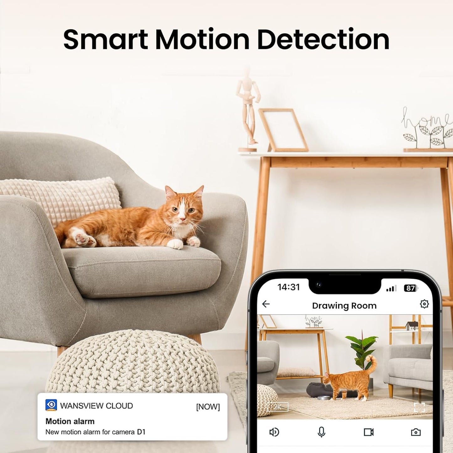 Cinnado Security Camera Indoor-2K 360° WiFi Cameras for Home Security，Pet/Dog/Baby Camera with Phone app, 2-Way Audio, Night Vision, 24/7 SD Card Storage, Works with Alexa & Google Home (2.4Ghz)-D1
