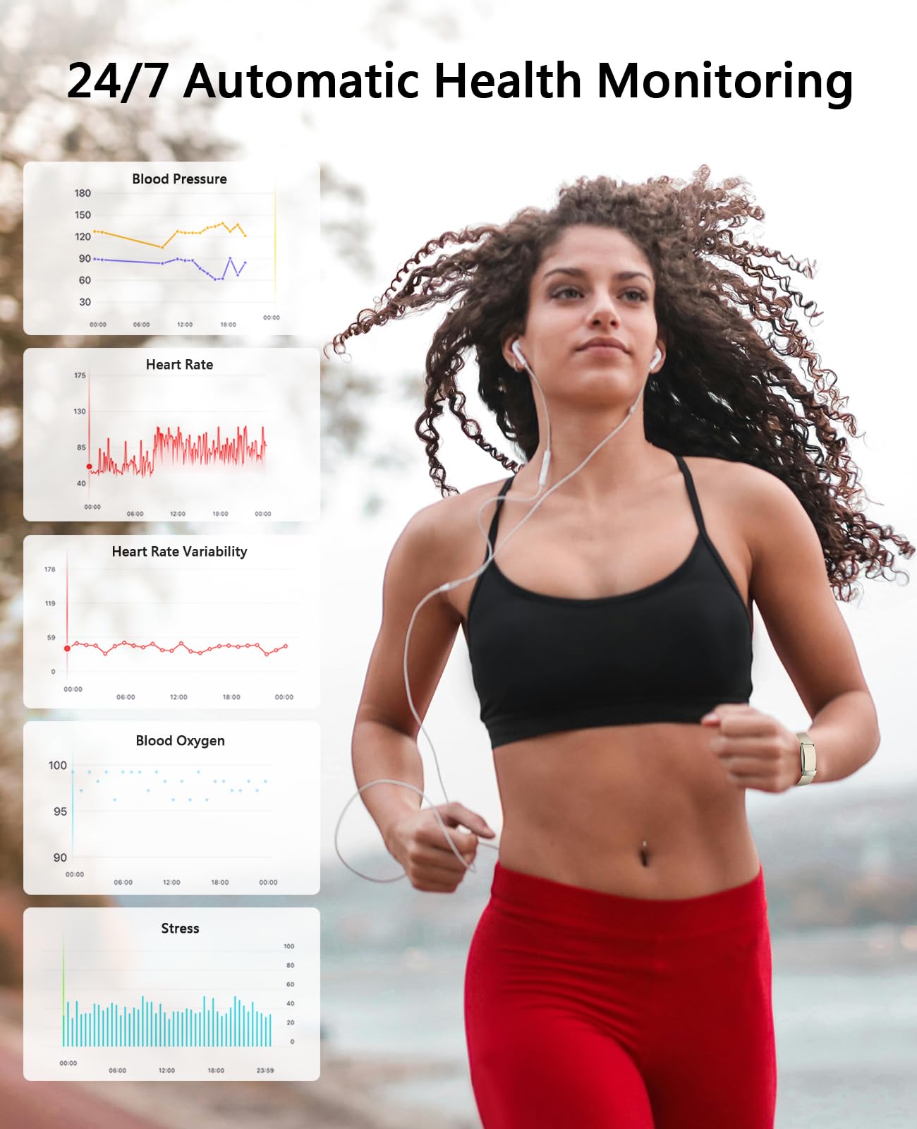 Smart Bracelet for Men Women, Health Activity Fitness Trackers, 24H Sleep Tracker, 24/7 Continuous Heart Rate/Blood Pressure/HRV/Stress Monitor, 170+ Sports Modes Smart Wristband with 2 Bands Free APP