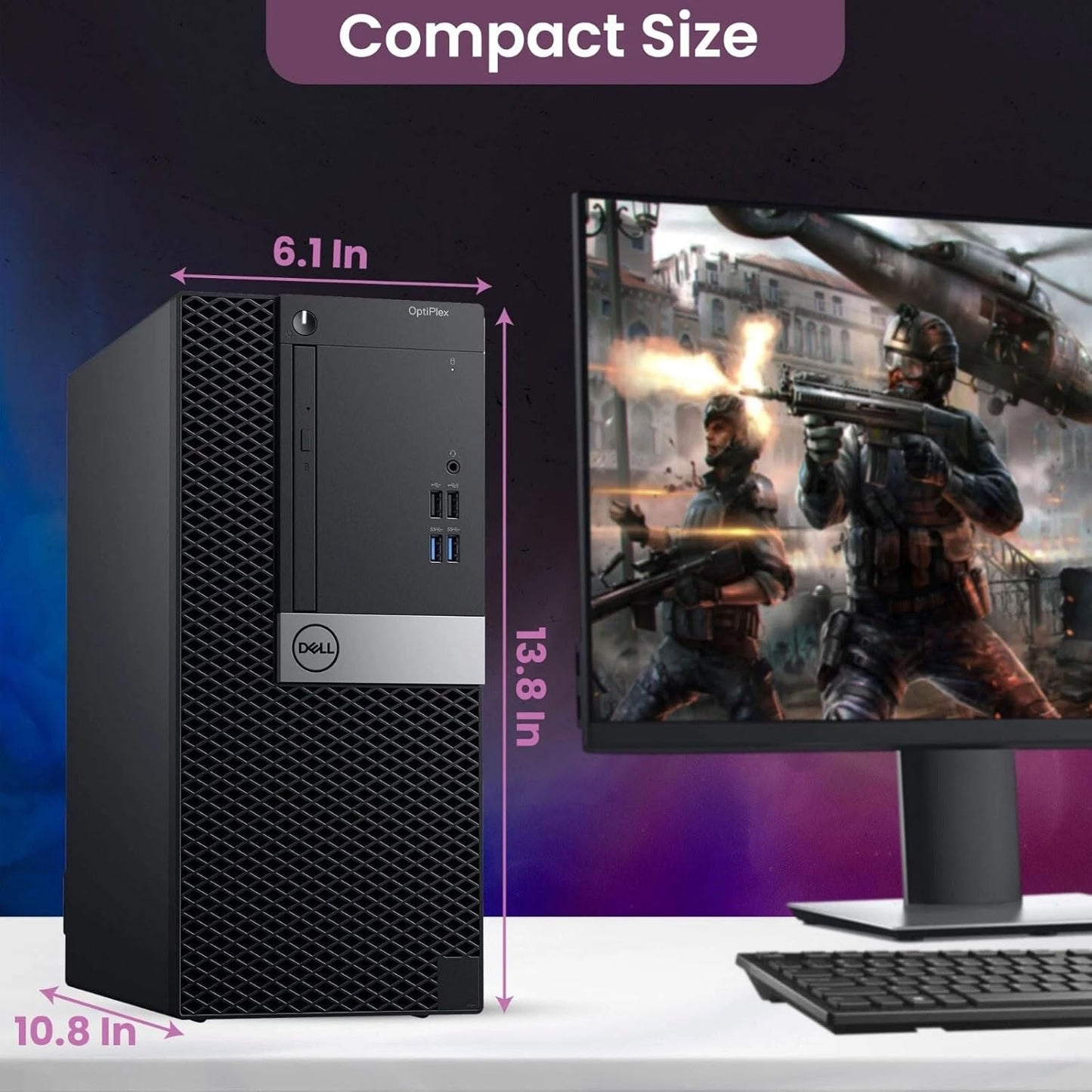 Dell Gaming Tower Desktop PC – Intel Core i5-7500 7th Gen 3.4GHz – 16GB DDR4 RAM – 256GB SSD – GeForce GT 1030 – RGB Keyboard & Mouse – WiFi – Windows 11 Pro – Gaming Computer (Renewed)