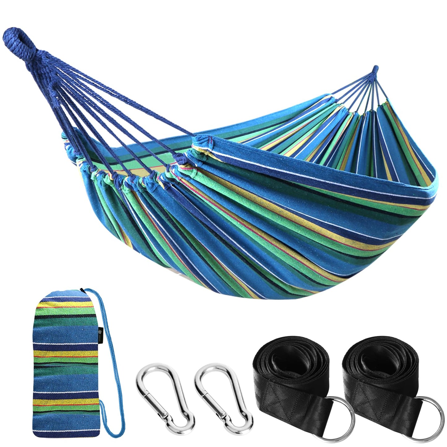 ANYOO Cotton Hammock Portable Camping Hammocks for Hanging Sturdy Garden Comfortable Fabric Hammock with Tree Straps Up to 660lbs with Travel Bag for Camping Outdoor/Indoor Patio Backyard