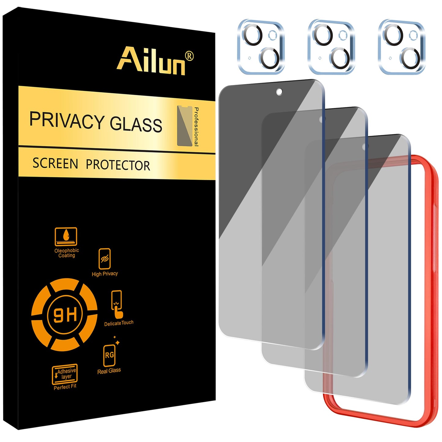Ailun 3 Pack for iPhone 17 Pro Max Privacy Screen Protector [6.9 inch]+ 3 Pack Camera Lens Protector with Installation Frame,Dynamic Island Compatible,Anti Spy Tempered Glass[9H Hardness]-HD
