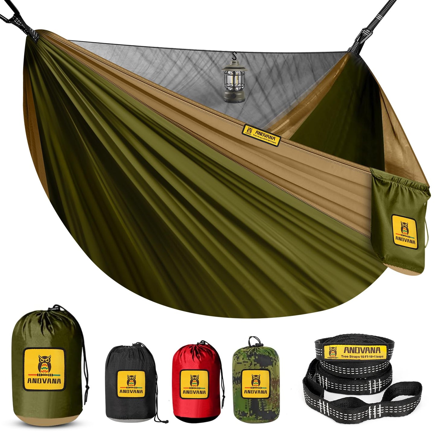 Camping Hammock with Mosquito Net, 600 lbs Portable Hammock with Tree Straps, 2-in-1 Double/Single Travel Hammock Tent for Outside/Indoor/Backpacking/Beach - Black & Grey