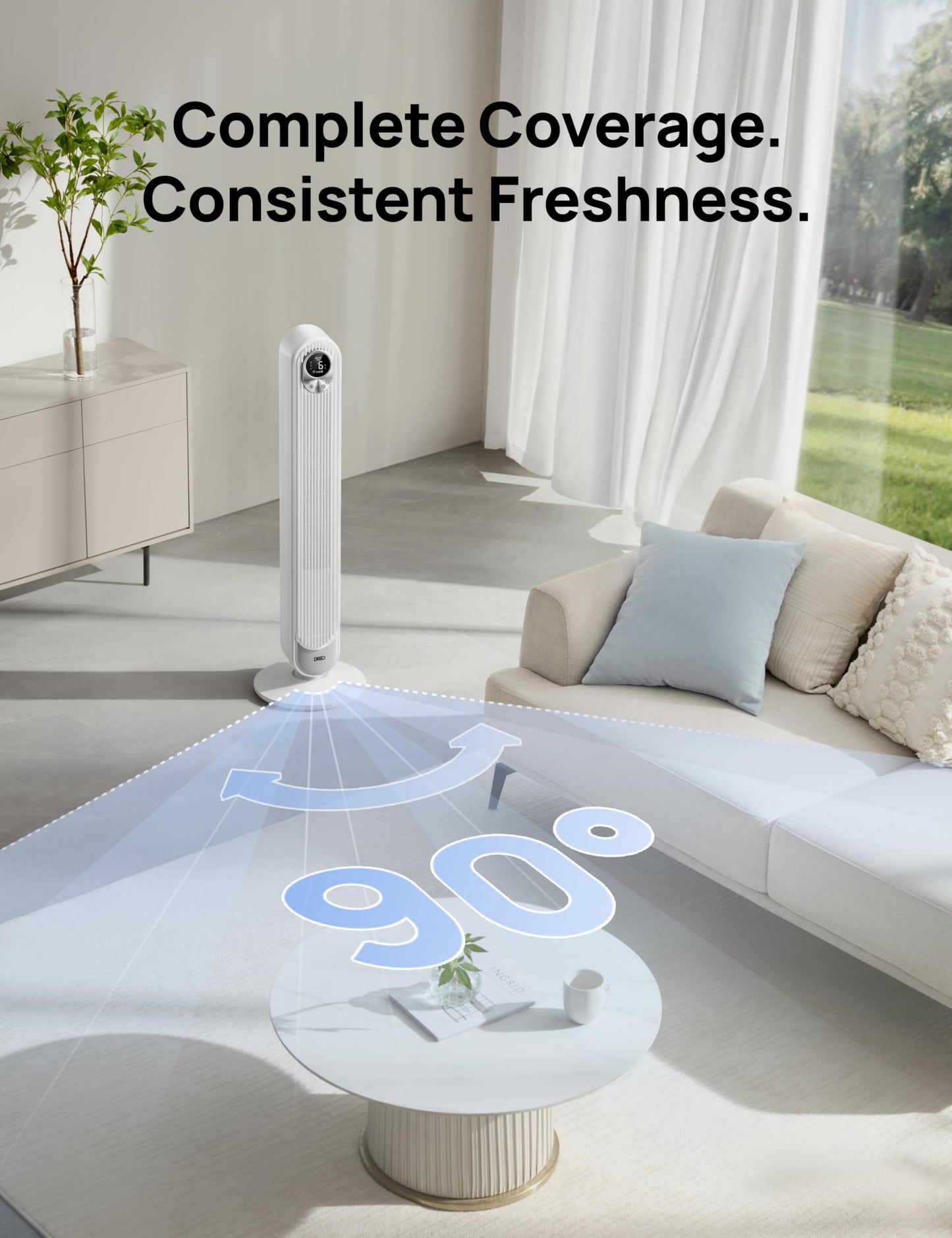 DREO Tower Fan for Bedroom, 28 ft/s, 20dB Quiet Oscillating Bladeless Fan with Remote, 9 Speeds, 4 Modes, 12H Timer, LED Display, Standing Floor Fan Powerful for Indoor Home Office Room, 42 Inch