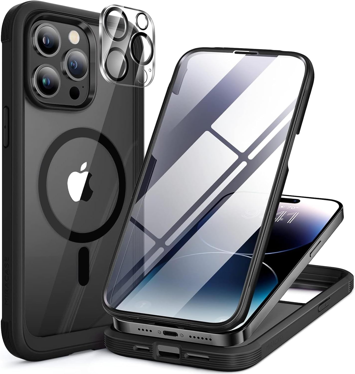 Miracase for iPhone 17e Case& iPhone 16e Case, Full-Body Phone with Built-in Glass Screen Protector, [Magnetic with MagSafe] Military Drop Proof 17 E/ 16 E Cover Bumper 6.1 inch, Black