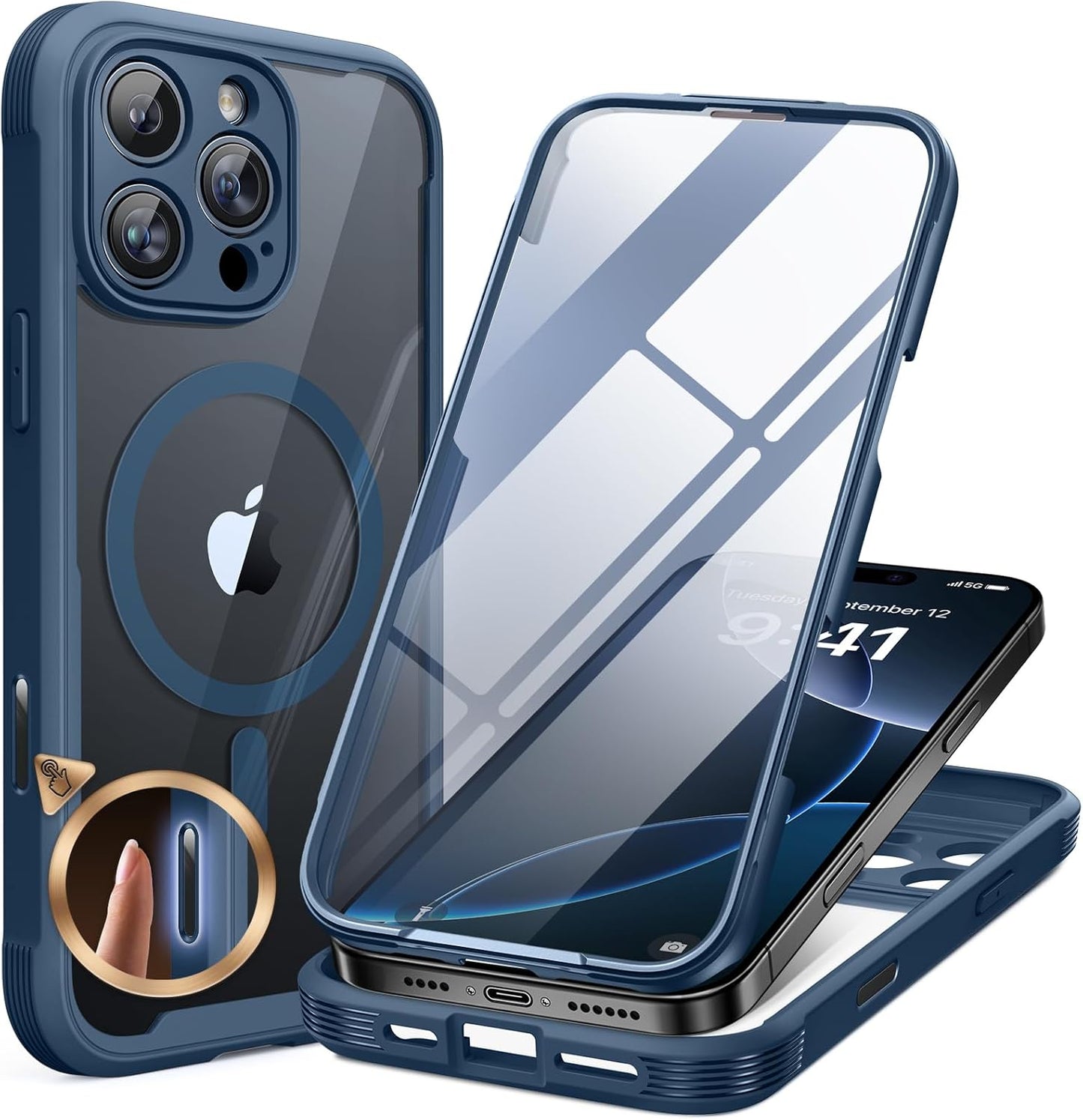 Miracase for iPhone 17e Case& iPhone 16e Case, Full-Body Phone with Built-in Glass Screen Protector, [Magnetic with MagSafe] Military Drop Proof 17 E/ 16 E Cover Bumper 6.1 inch, Black