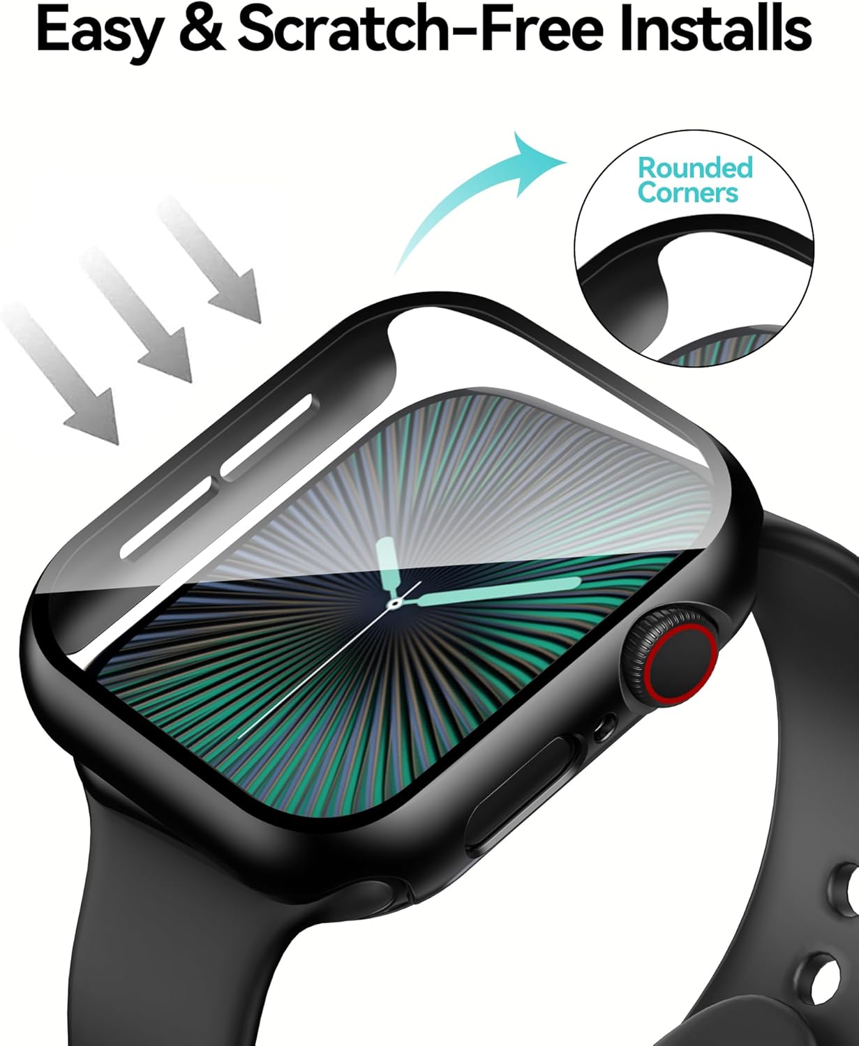 Smiling 2 Pack Case Compatible with Apple Watch SE 3 (2025)/ SE 2/ SE/Series 6/5/4 44mm with Tempered Glass Screen Protector, Hard PC Case Overall Protective Cover - Black