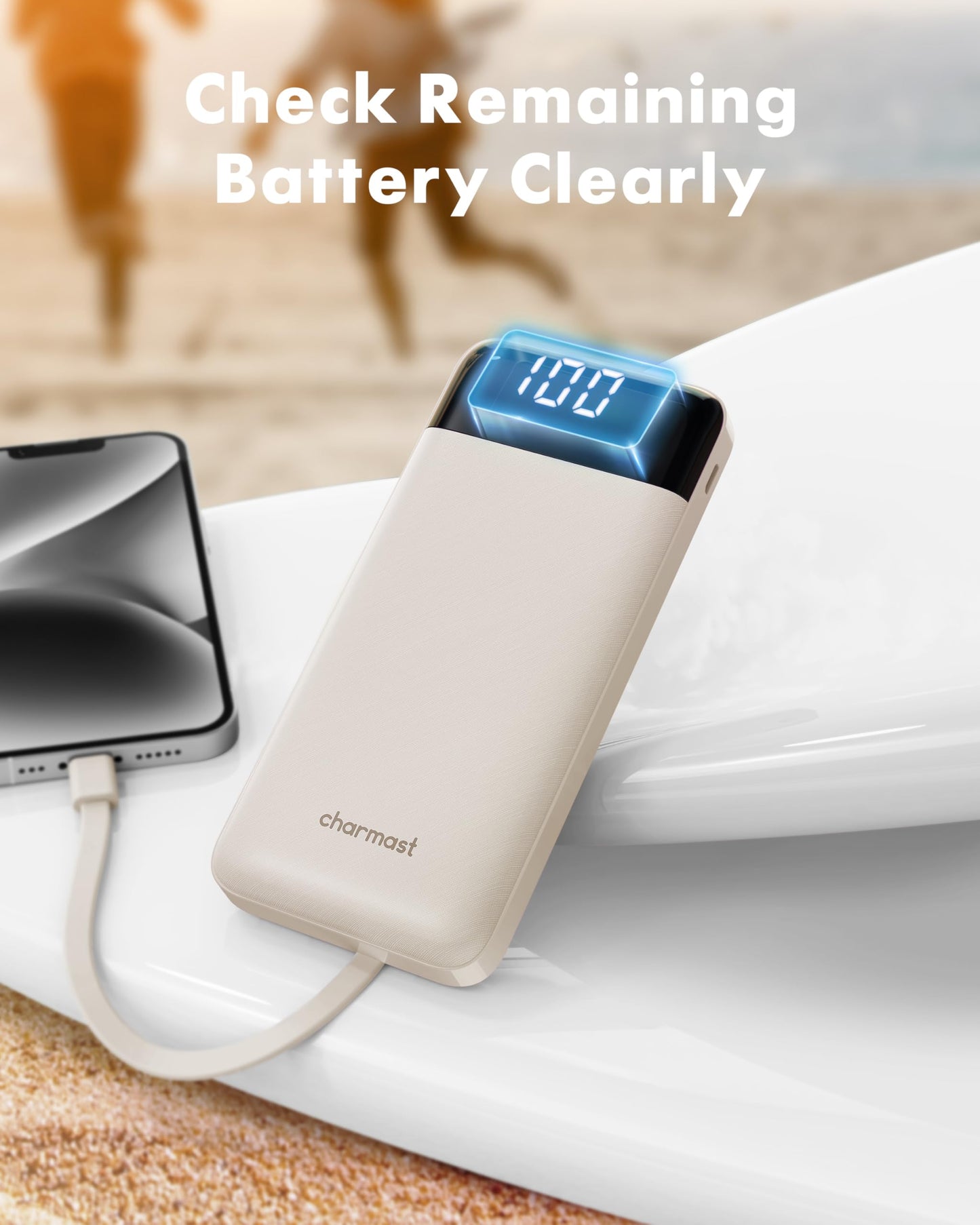 charmast Portable Charger with Built in Cables, Power Bank with Cords Wires, Slim 10000mAh Travel Battery Pack 6 Outputs 3 Inputs 6A Fast Charging for Samsung Google Pixel LG Moto iPhone iPad