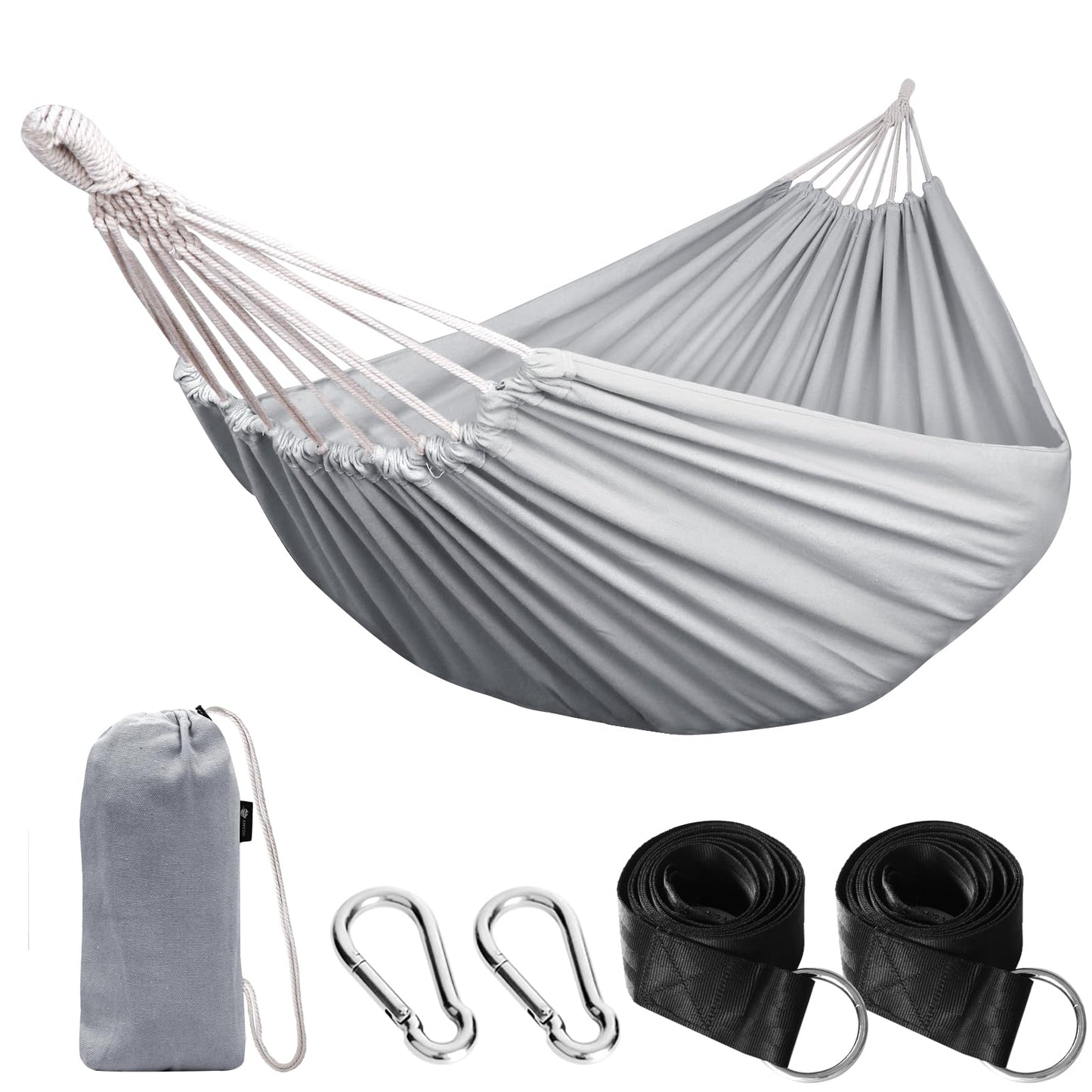 ANYOO Cotton Hammock Portable Camping Hammocks for Hanging Sturdy Garden Comfortable Fabric Hammock with Tree Straps Up to 660lbs with Travel Bag for Camping Outdoor/Indoor Patio Backyard