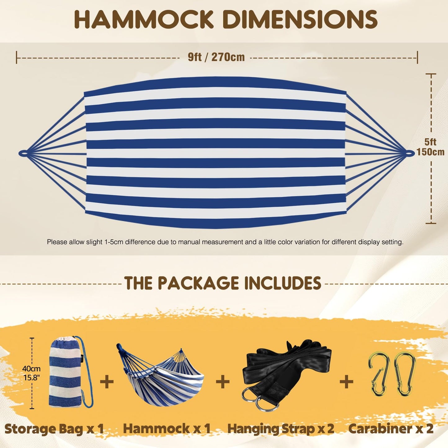ANYOO Cotton Hammock Portable Camping Hammocks for Hanging Sturdy Garden Comfortable Fabric Hammock with Tree Straps Up to 660lbs with Travel Bag for Camping Outdoor/Indoor Patio Backyard