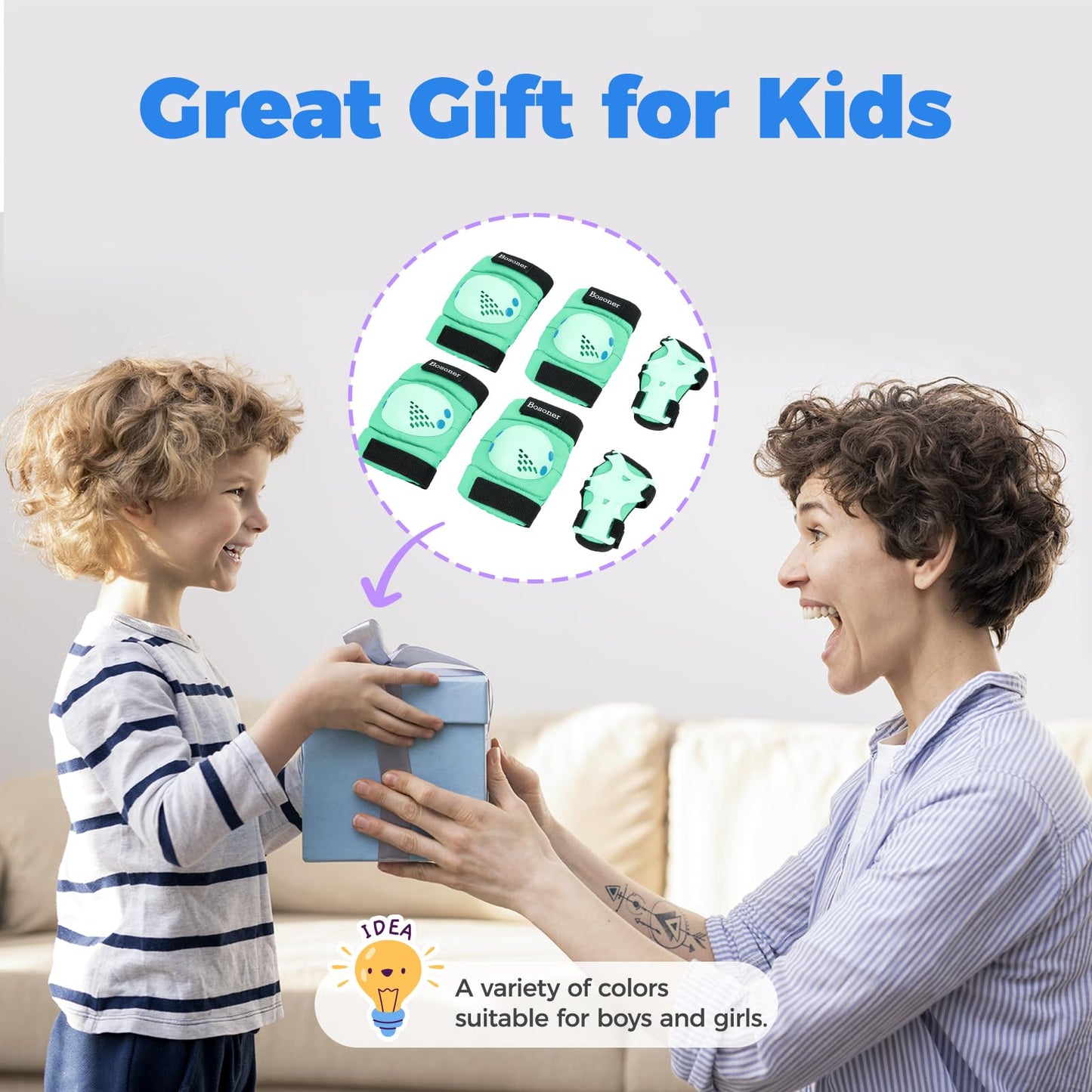 BOSONER Kids/Youth Knee Pad Elbow Pads for Roller Skates Cycling BMX Bike Skateboard Inline Rollerblading, Skating Skatings Scooter Riding Sports