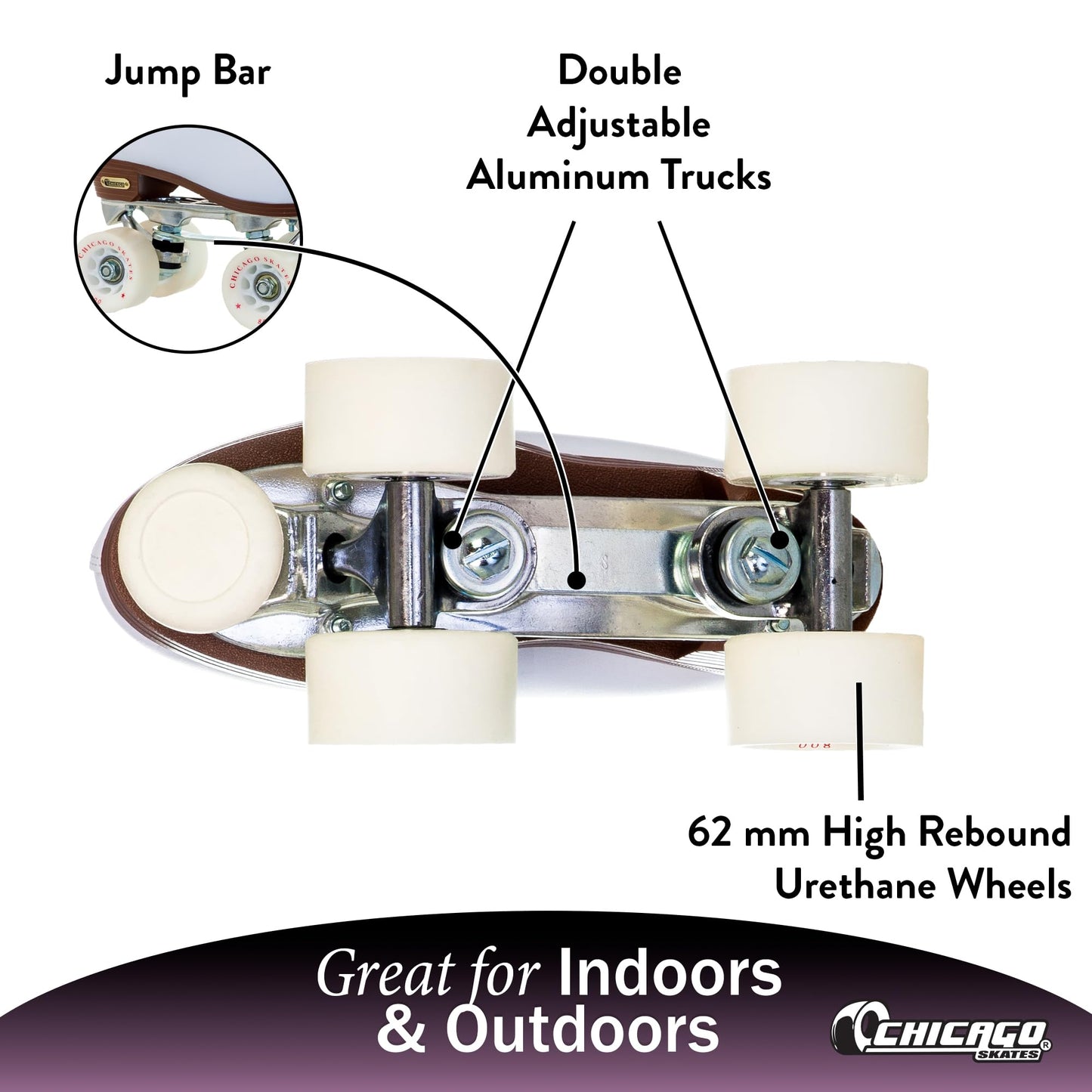 Chicago Quad Roller Skates for Women & Men – Durable, Top Performance Indoor/Outdoor Use or Roller Derby - Classic Deluxe Leather High-Top Boots with 60mm Urethane Wheels & Semi-Precision Bearings