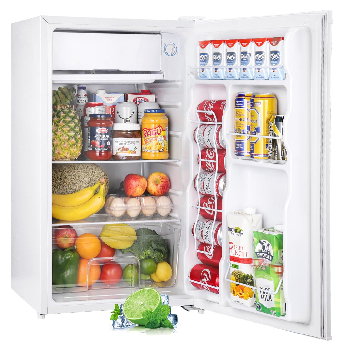 Upstreman 3.2 Cu.Ft Mini Fridge with Freezer, Single Door Mini Fridge, Dorm Fridge, Adjustable Thermostat, Mini Refrigerator for Bedroom, Office, Dorm, Black-BR321