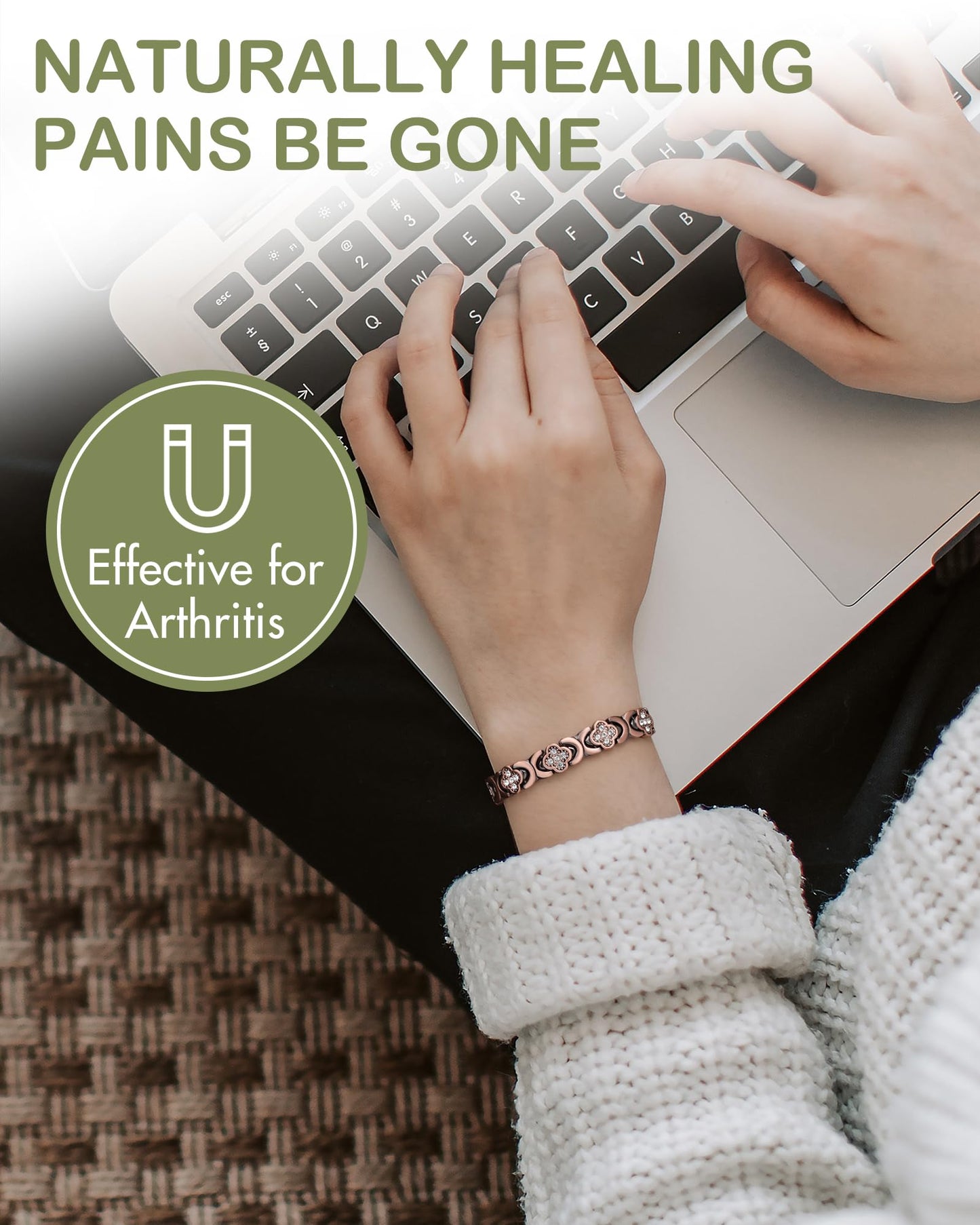 Feraco Pure Copper Bracelets for Women, Ultra Strength Magnetic Therapy Bracelet for Pain Relief with Neodymium Magnets & Sparkling Cubic Zirconia, Adjustable, Infinite Clover Jewelry