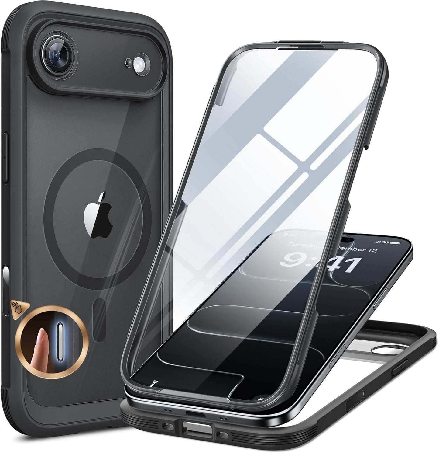 Miracase for iPhone 17e Case& iPhone 16e Case, Full-Body Phone with Built-in Glass Screen Protector, [Magnetic with MagSafe] Military Drop Proof 17 E/ 16 E Cover Bumper 6.1 inch, Black