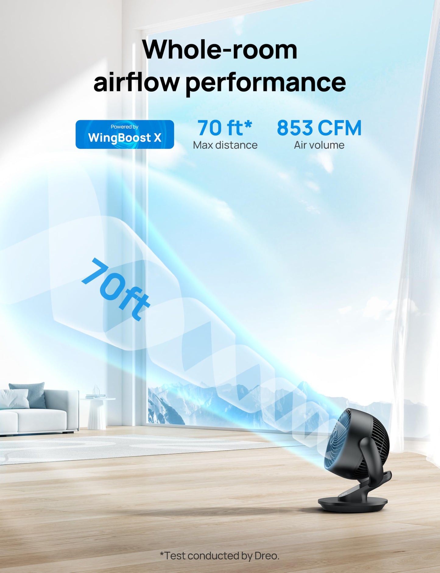 DREO Fan for Bedroom, 13-Inch Oscillating Table Air Circulator Fan for Whole Room, 120° Tilt Adjustment, 28dB Ultra-Quiet, 70ft Powerful Airflow, 4 Speeds Desk Fans with Remote for Home, Office