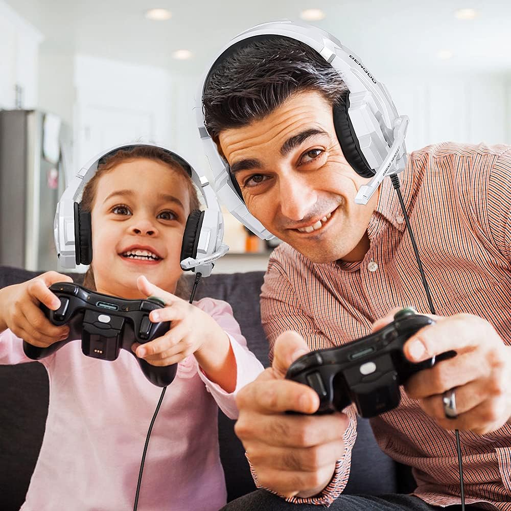 BENGOO G9000 Stereo Gaming Headset for PS4 PC Xbox One PS5 Controller, Noise Cancelling Over Ear Headphones with Mic, LED Light, 7.1 Surround Sound, Soft Memory Earmuffs for Nintendo Xbox Series X|S