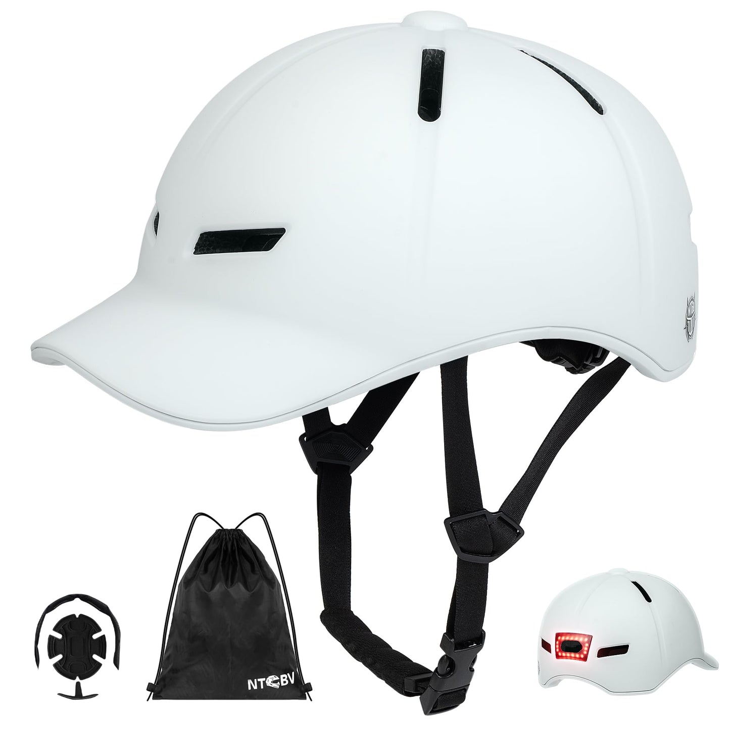 Bike Helmet Adult Men/Women-USB Rechargeable Rear Light CPSC/ASTM Certified 2 Removable Liners Adjustable Lightweight Baseball Cap Style for Youth Road&Mountain Biking Skating Scooter