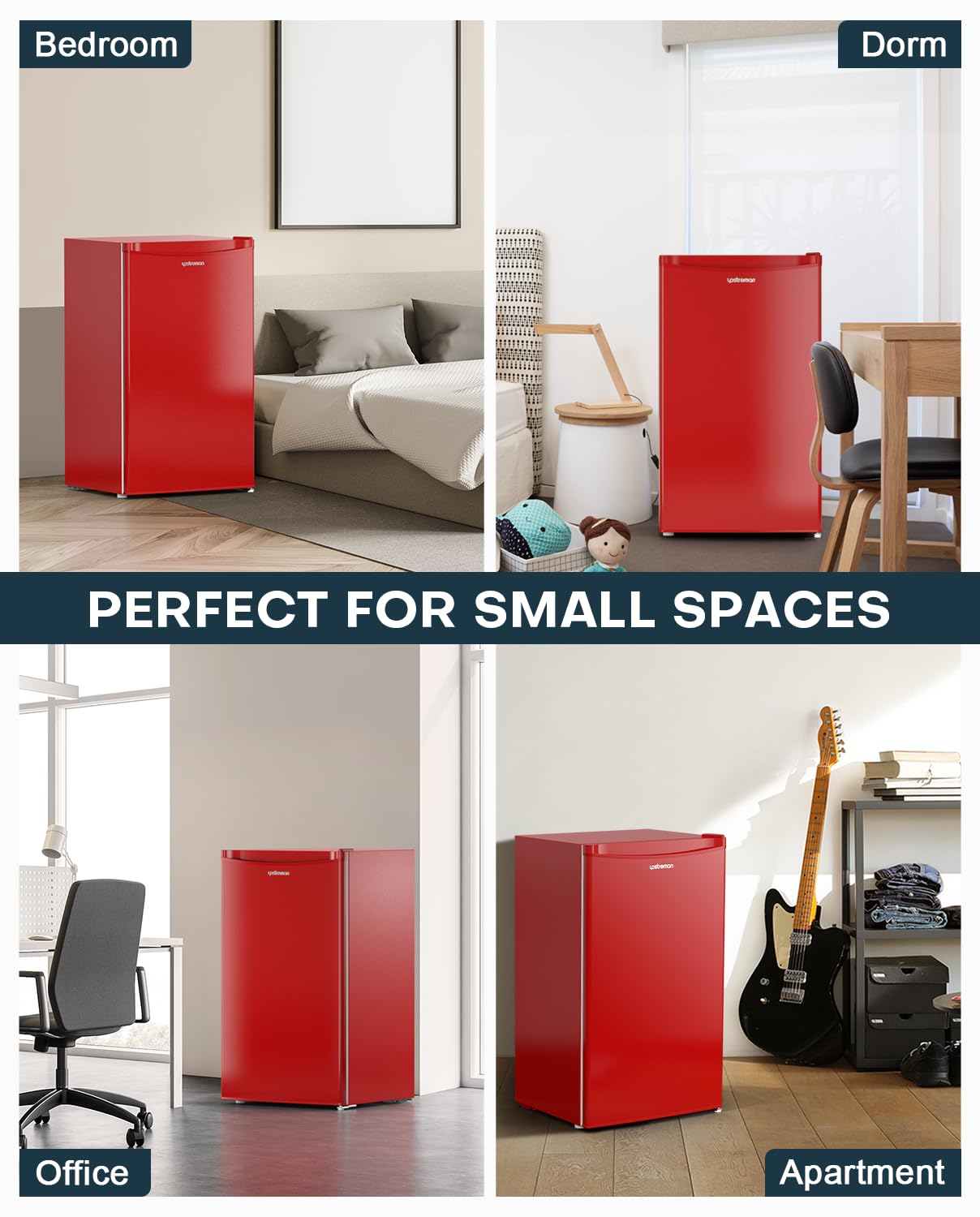 Upstreman 3.2 Cu.Ft Mini Fridge with Freezer, Single Door Mini Fridge, Dorm Fridge, Adjustable Thermostat, Mini Refrigerator for Bedroom, Office, Dorm, Black-BR321