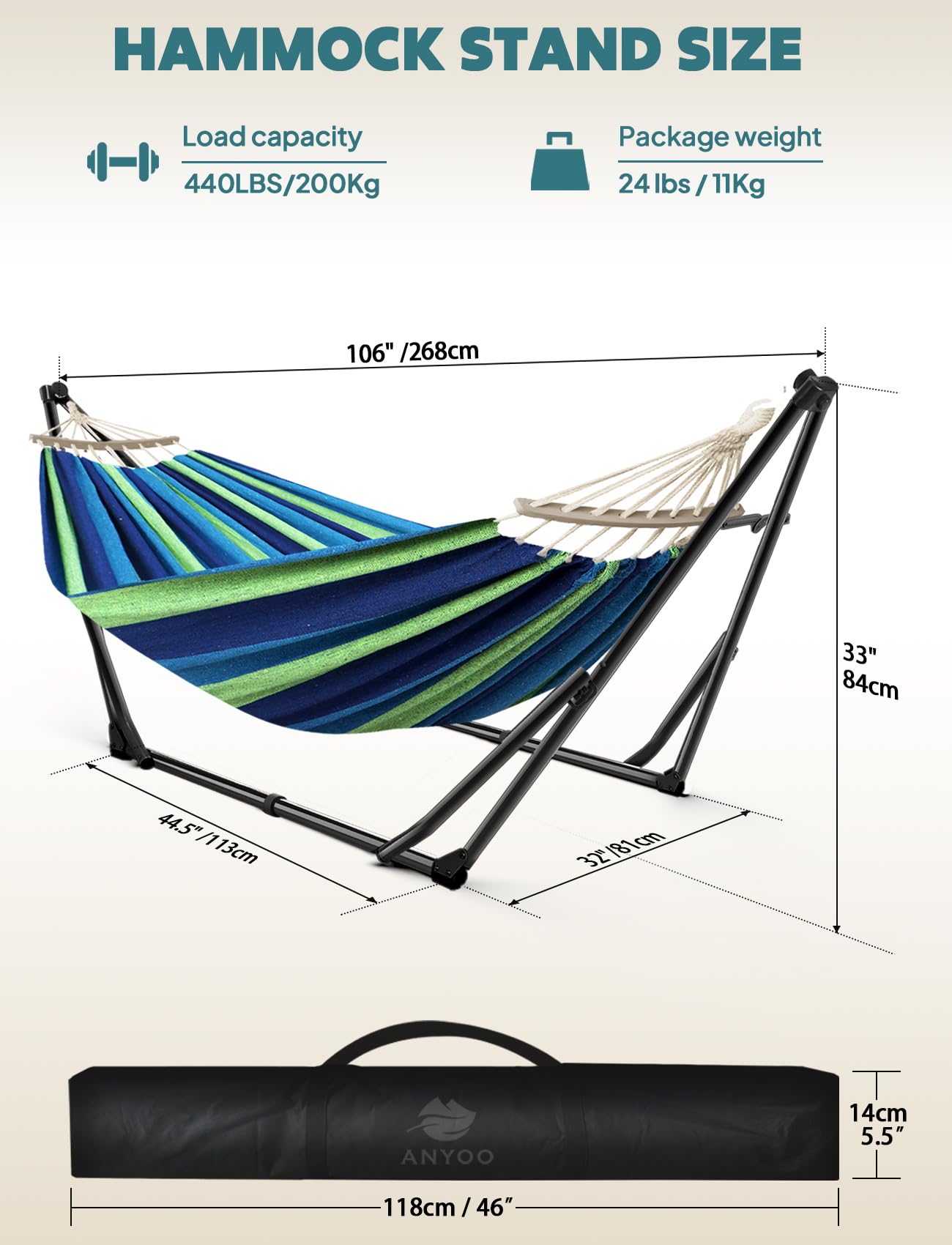 Anyoo 2 in 1 Hammock and Swinging Chair with Collapsible Steel Stand & Carrying Case,Portable & Adjustable,Easy Set Up for Outdoor,Indoor,Porch Swing,Patio,Garden,Camping Trip