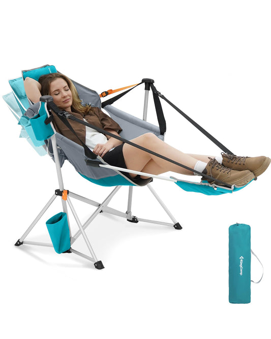 KingCamp Hammock Chair with Footrest – Heavy Duty Swinging Rocking Camping Chairs for Adults up to 400lbs, Folding Portable Oversized Rocker with Cup Holder & Pillow for Outdoor Beach Lawn RV Sports