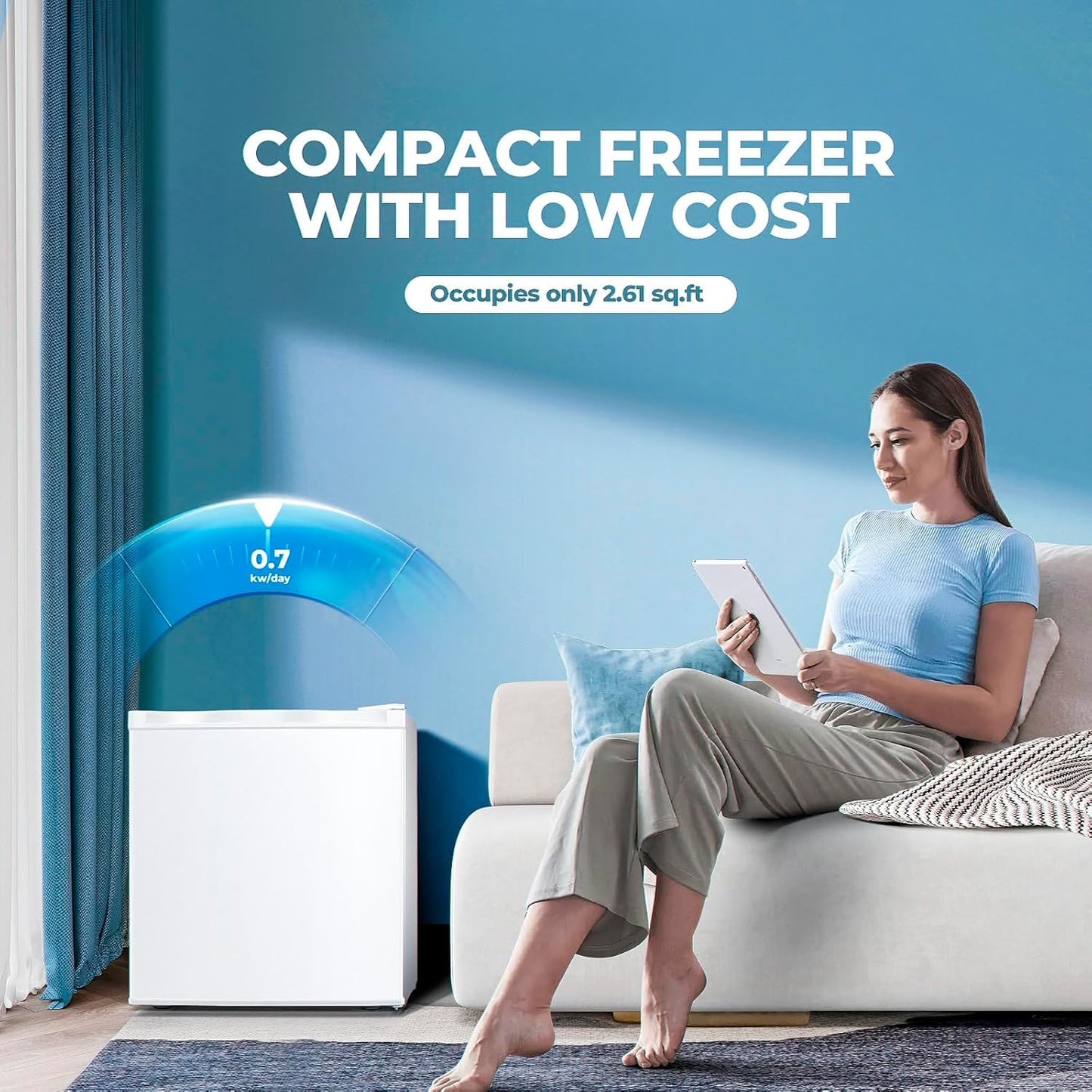 1.1 Cu.ft Upright Freezer, Small Mini Freezer with Adjustable Thermostat, Removable Shelves, Reversible Single Door, for Bedroom/Home/Dorms/Apartment, Silver