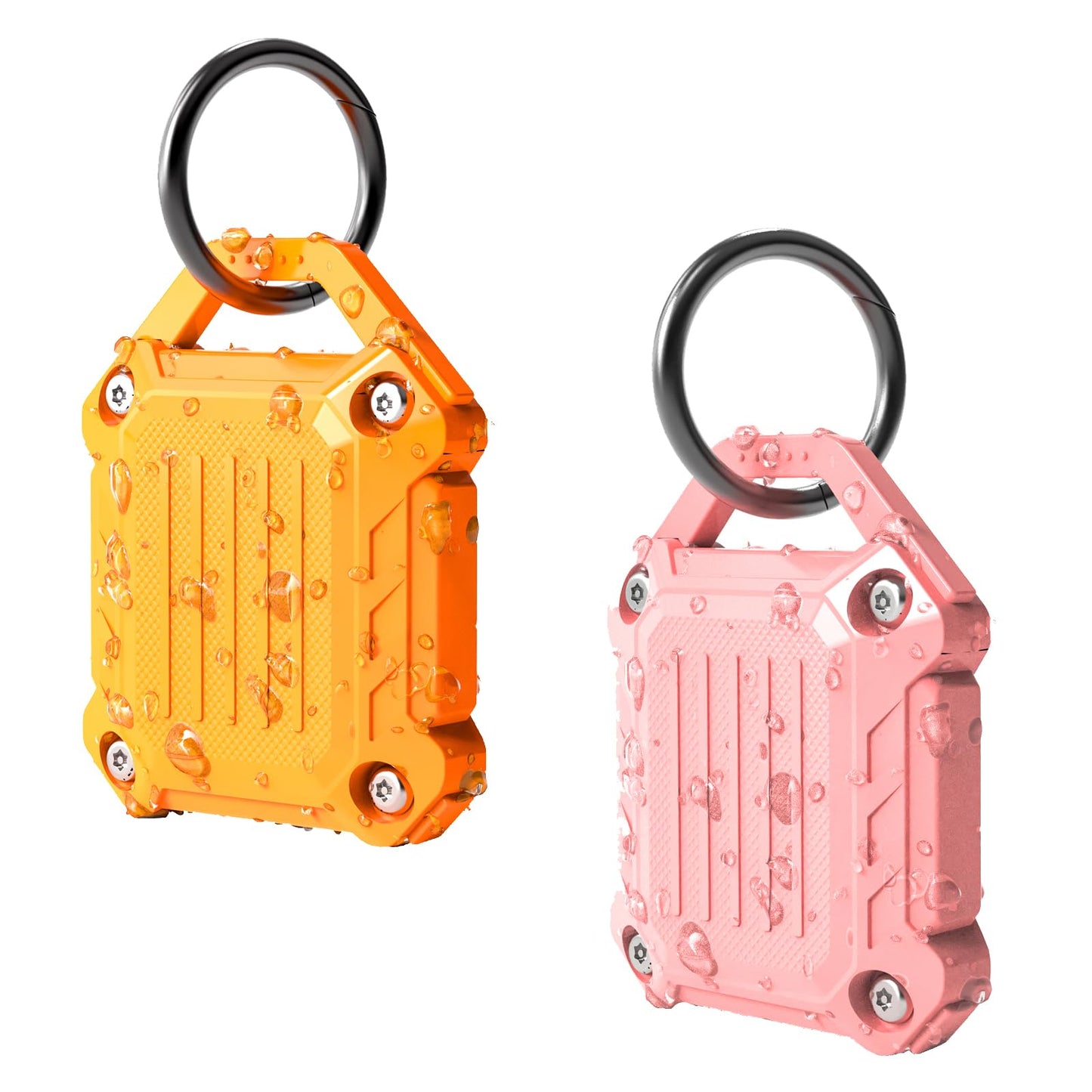 Dovick- Waterproof Airtag Keychain Holder Case,Screw Full Cover Compatible with Apple Air Tag Tracker Key Ring (Black 2Pack)