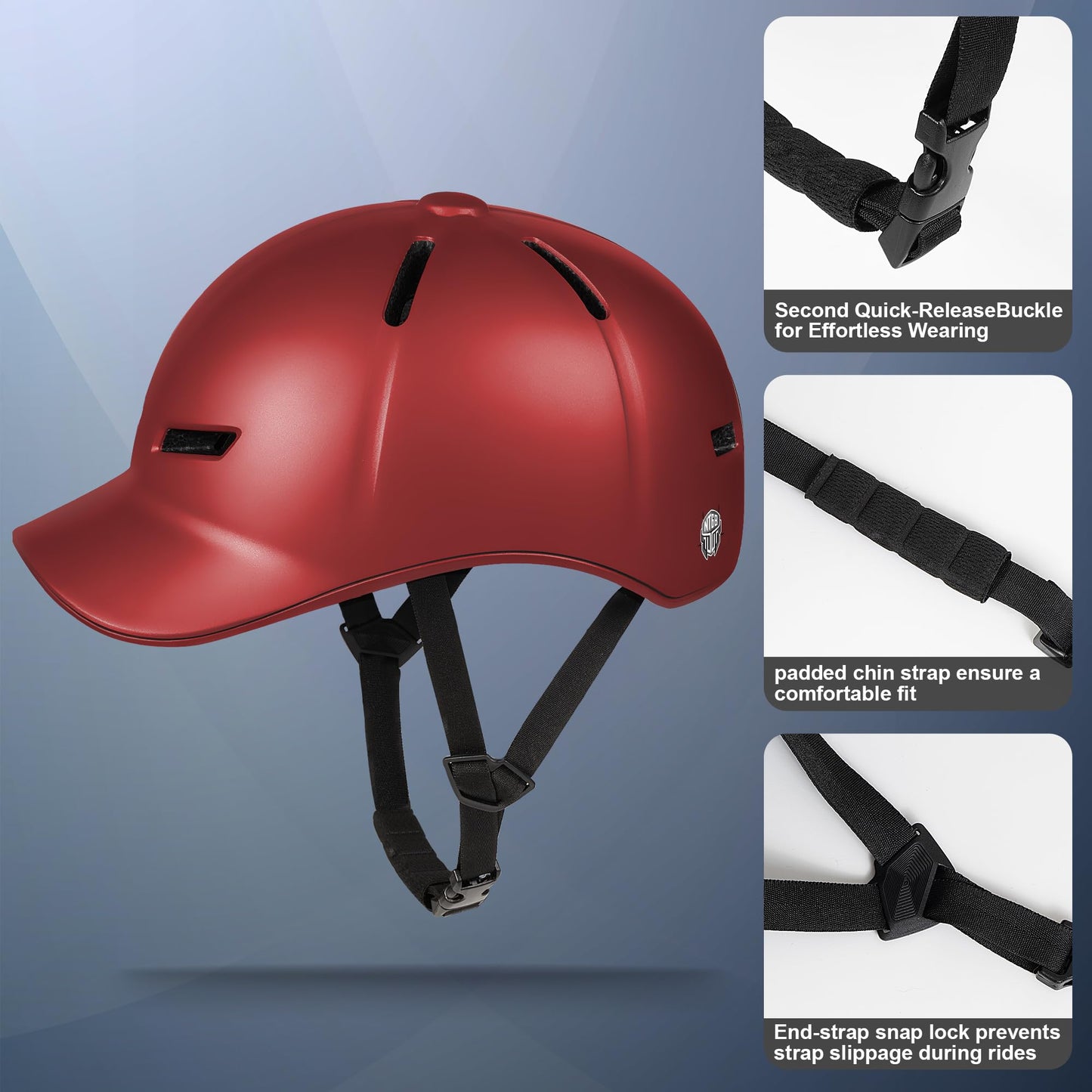 Bike Helmet Adult Men/Women-USB Rechargeable Rear Light CPSC/ASTM Certified 2 Removable Liners Adjustable Lightweight Baseball Cap Style for Youth Road&Mountain Biking Skating Scooter