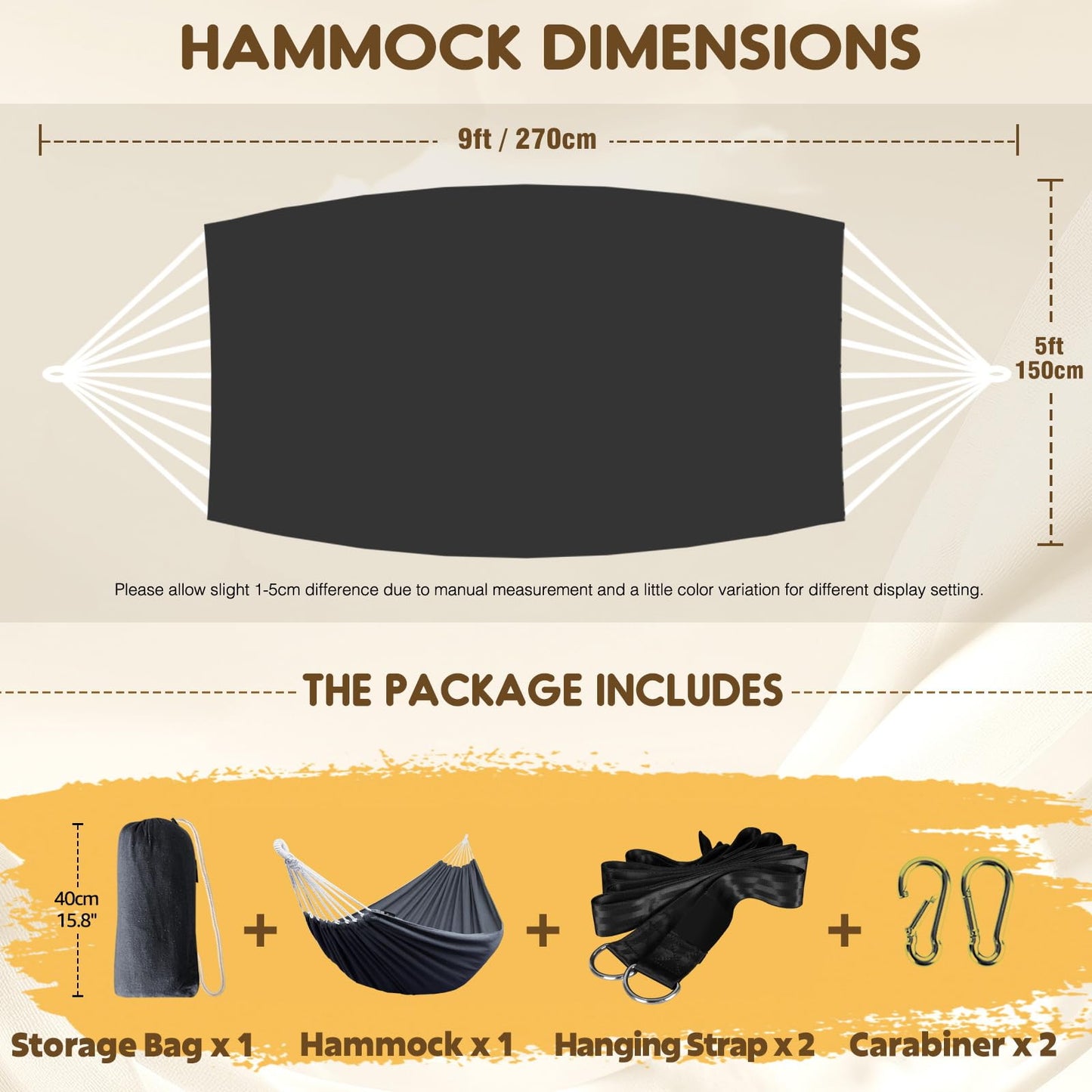 ANYOO Cotton Hammock Portable Camping Hammocks for Hanging Sturdy Garden Comfortable Fabric Hammock with Tree Straps Up to 660lbs with Travel Bag for Camping Outdoor/Indoor Patio Backyard