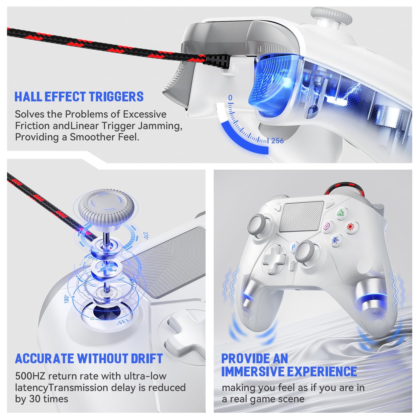 Dinosoo RGB Wireless Controller for PS5/PlayStation 5 PC, Bluetooth Controller with Turbo, Macro, Dynamic Vibration, 6-Axis Motion Control, 3.5mm Audio Jack, 1000mAh Battery, Speaker - Blue