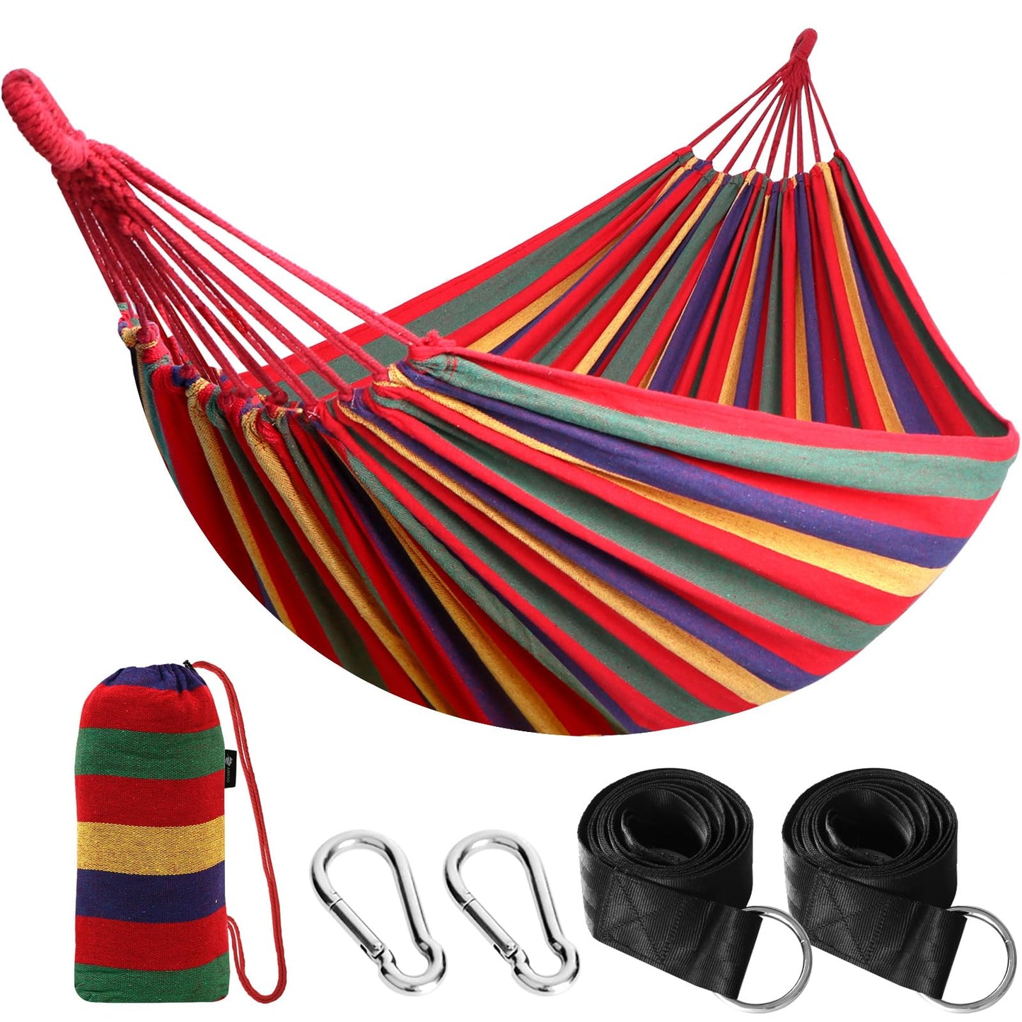 ANYOO Cotton Hammock Portable Camping Hammocks for Hanging Sturdy Garden Comfortable Fabric Hammock with Tree Straps Up to 660lbs with Travel Bag for Camping Outdoor/Indoor Patio Backyard
