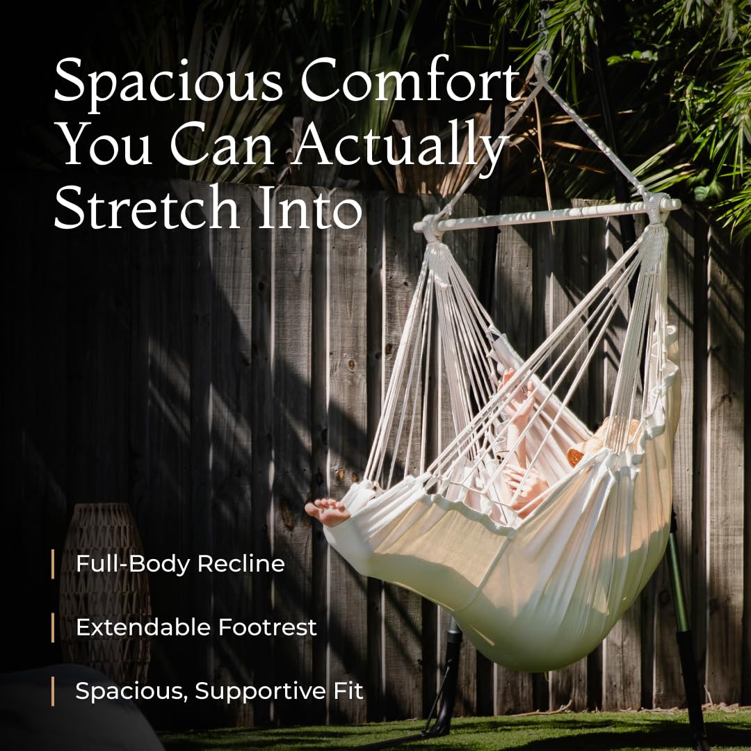 Hanging Hammock Chair Swing – Hanging Chair Outdoor & Indoor - Hammock Swing Chair – Quick & Easy Setup with Hardware Kit – Durable & Spacious Full Body Support – Holds 440 Lbs