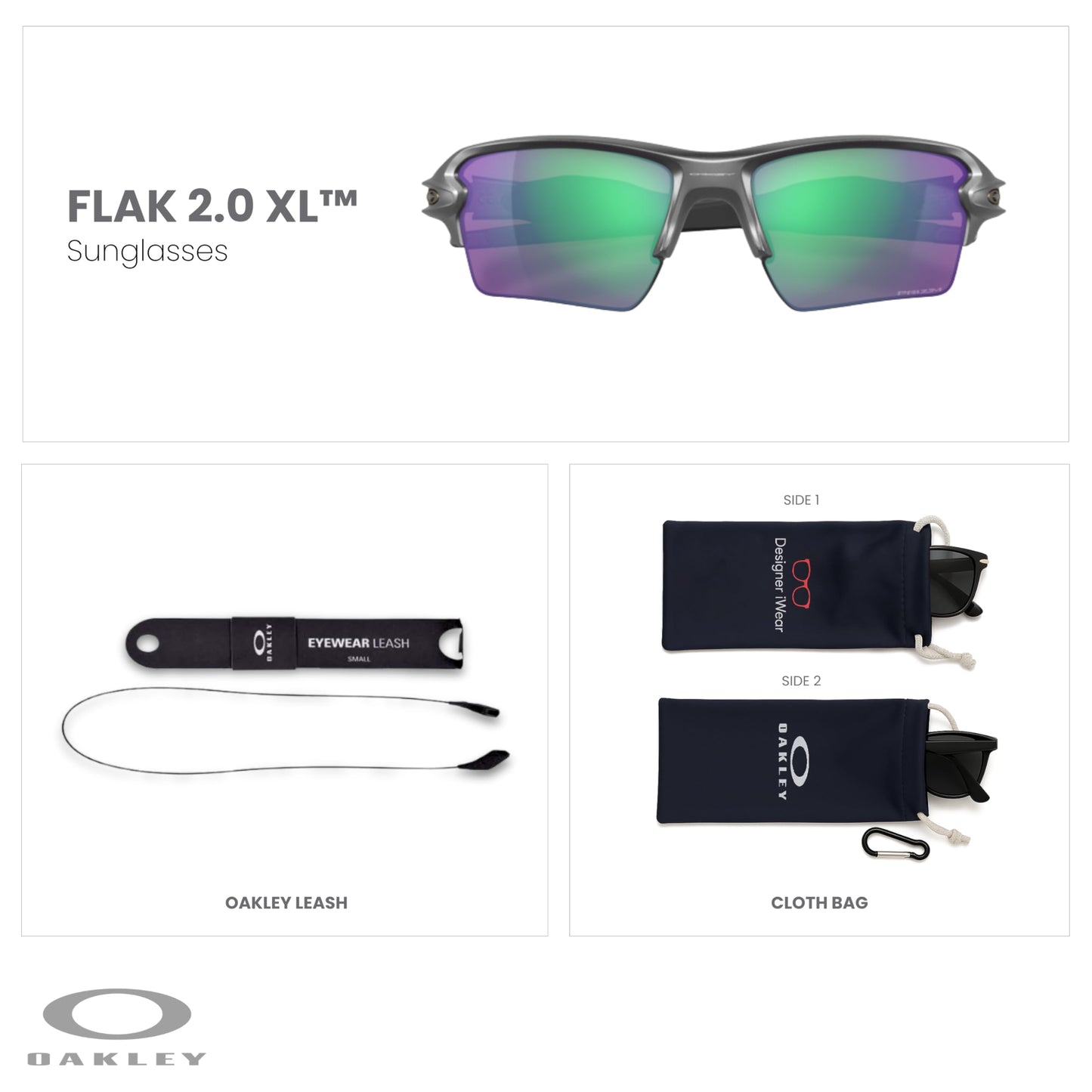 OAKLEY Flak 2.0 XL OO9188 Rectangle Sunglasses For Men+ Bundle Accessory Leash Kit, Microfiber Pouch