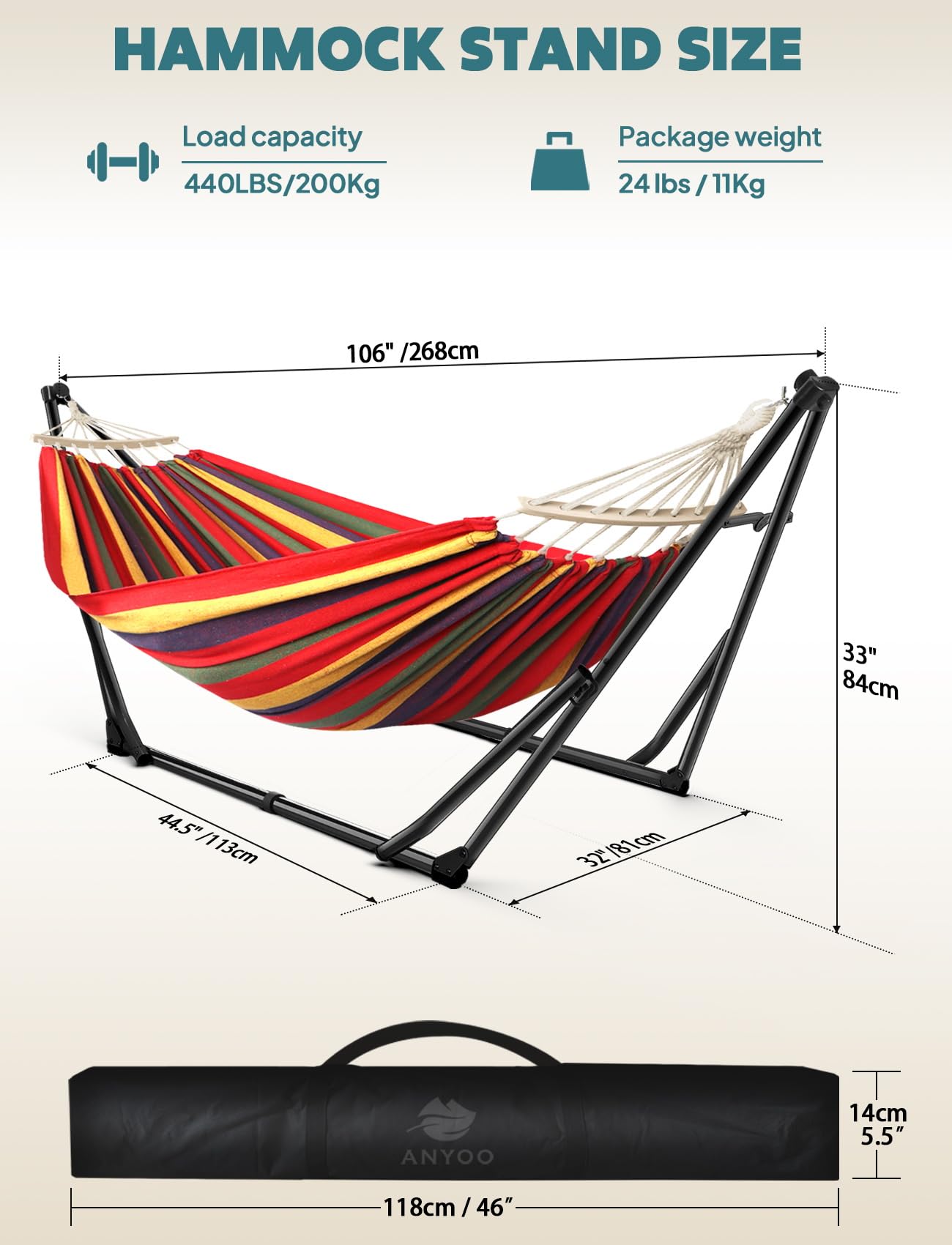 Anyoo 2 in 1 Hammock and Swinging Chair with Collapsible Steel Stand & Carrying Case,Portable & Adjustable,Easy Set Up for Outdoor,Indoor,Porch Swing,Patio,Garden,Camping Trip