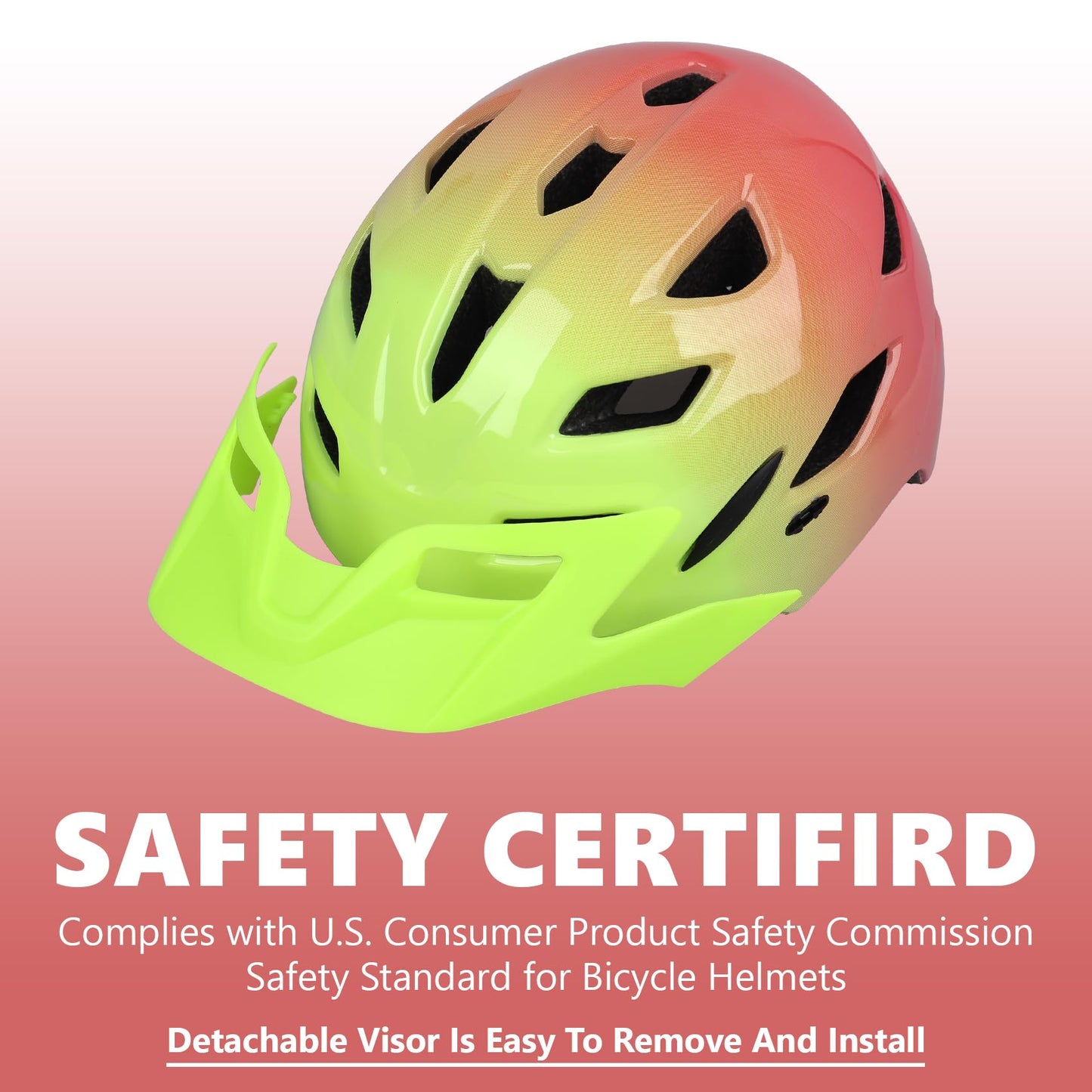 Kids Bike Helmet,Bavilk Kids Boys Girls Bike Helmets with LED Light Detachable Visor Children Youth Teen Multi-Sport for Skating Cycling Scooter Skateboard Adjustable & Lightweight 19.7"-22.4"