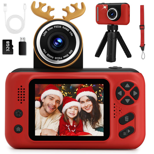 Upgrade Kids Selfie Camera,Chritmas Birthday Gift for 3-9 Years Old Girls,Portable Toy for 3 4 5 6 7 8 9 Year Children,Toddler 1080HD Digital Video Camcorder Camera with 32G SD Card Pink