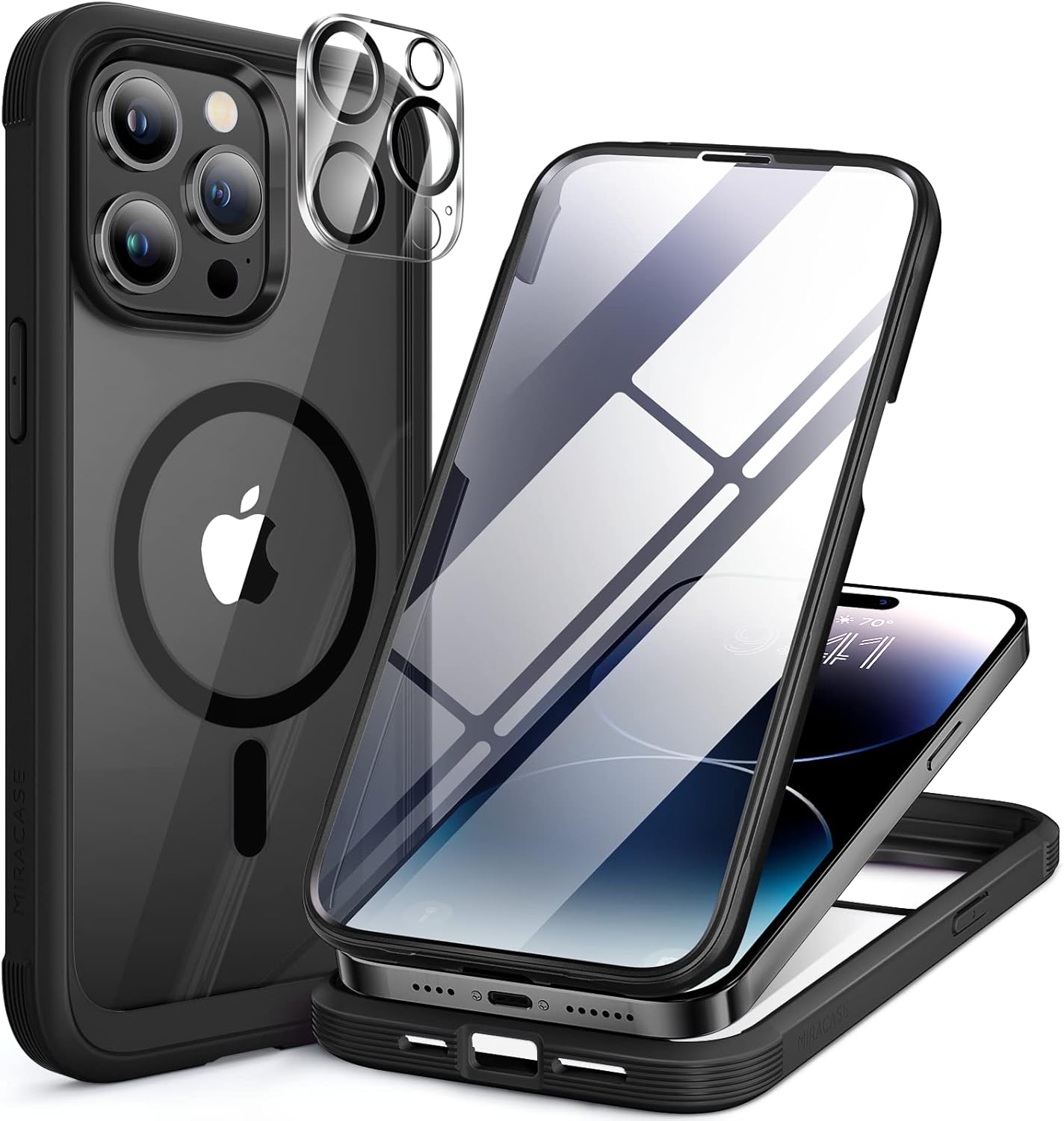 Miracase for iPhone 17e Case& iPhone 16e Case, Full-Body Phone with Built-in Glass Screen Protector, [Magnetic with MagSafe] Military Drop Proof 17 E/ 16 E Cover Bumper 6.1 inch, Black