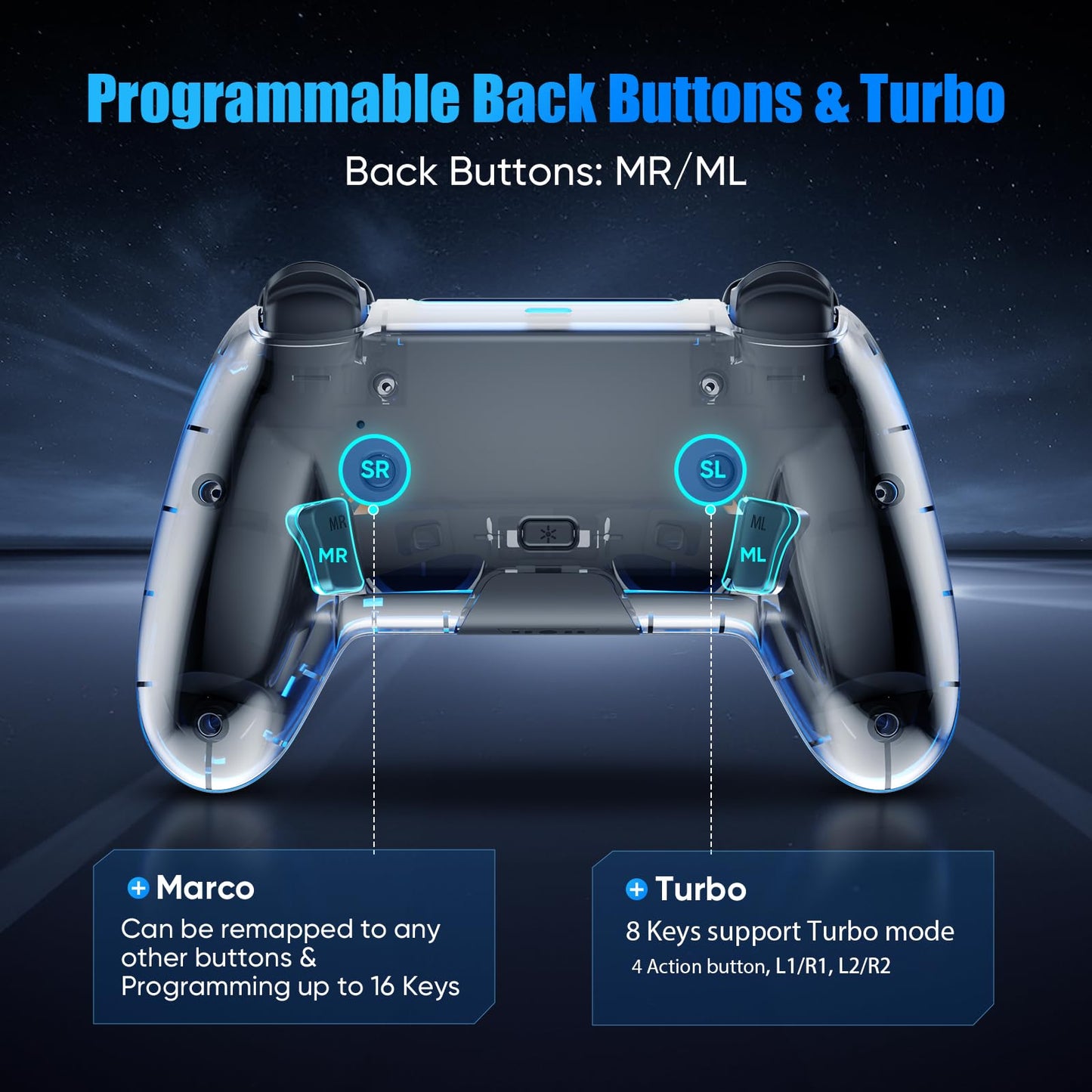 BETMI Wireless Controller for PS5, Pro/Slim/MAC/Steam Deck/PC, Hall Effect Joystick, Dual Vibration/Marco/Turbo, 3.5mm Jack, 6-Axis, Mute Key, LED Gamepad with Speaker (4 Lighting Effects, 9 Light Colors)