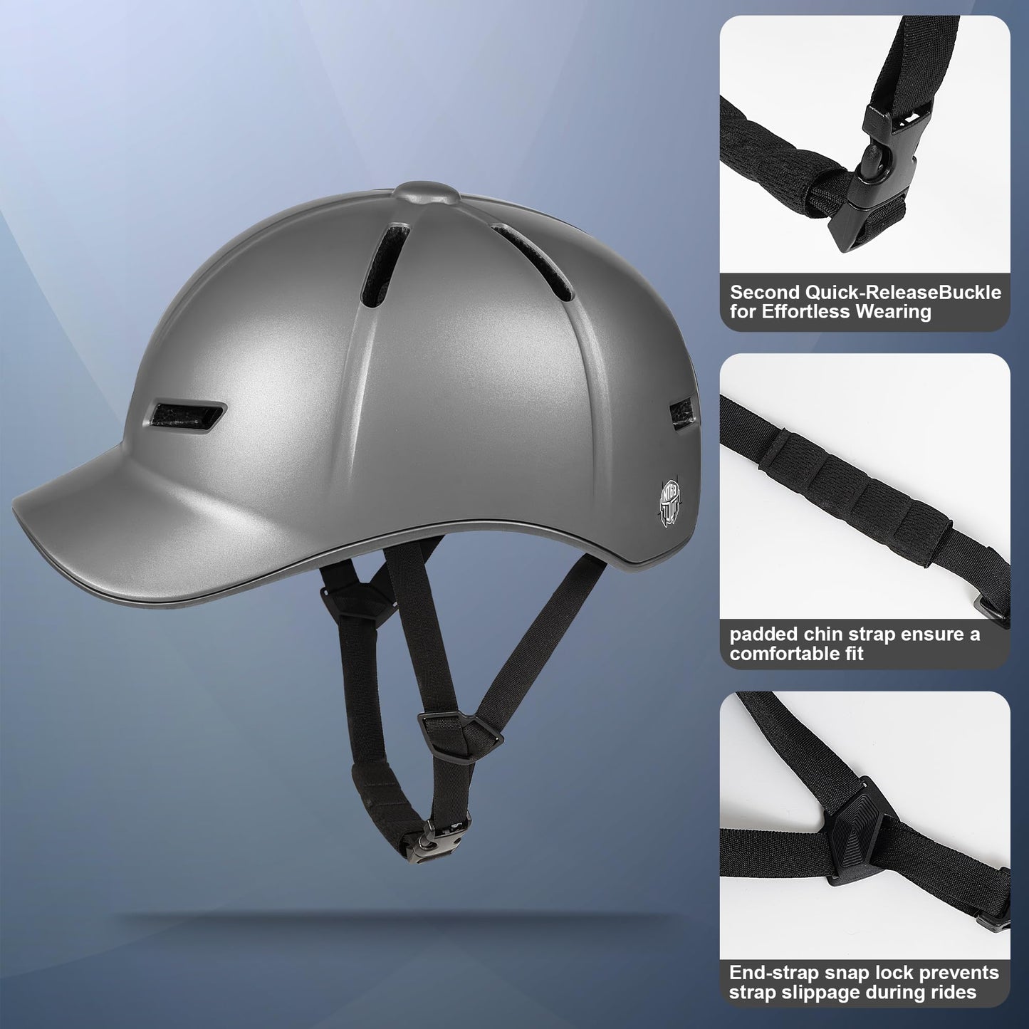 Bike Helmet Adult Men/Women-USB Rechargeable Rear Light CPSC/ASTM Certified 2 Removable Liners Adjustable Lightweight Baseball Cap Style for Youth Road&Mountain Biking Skating Scooter