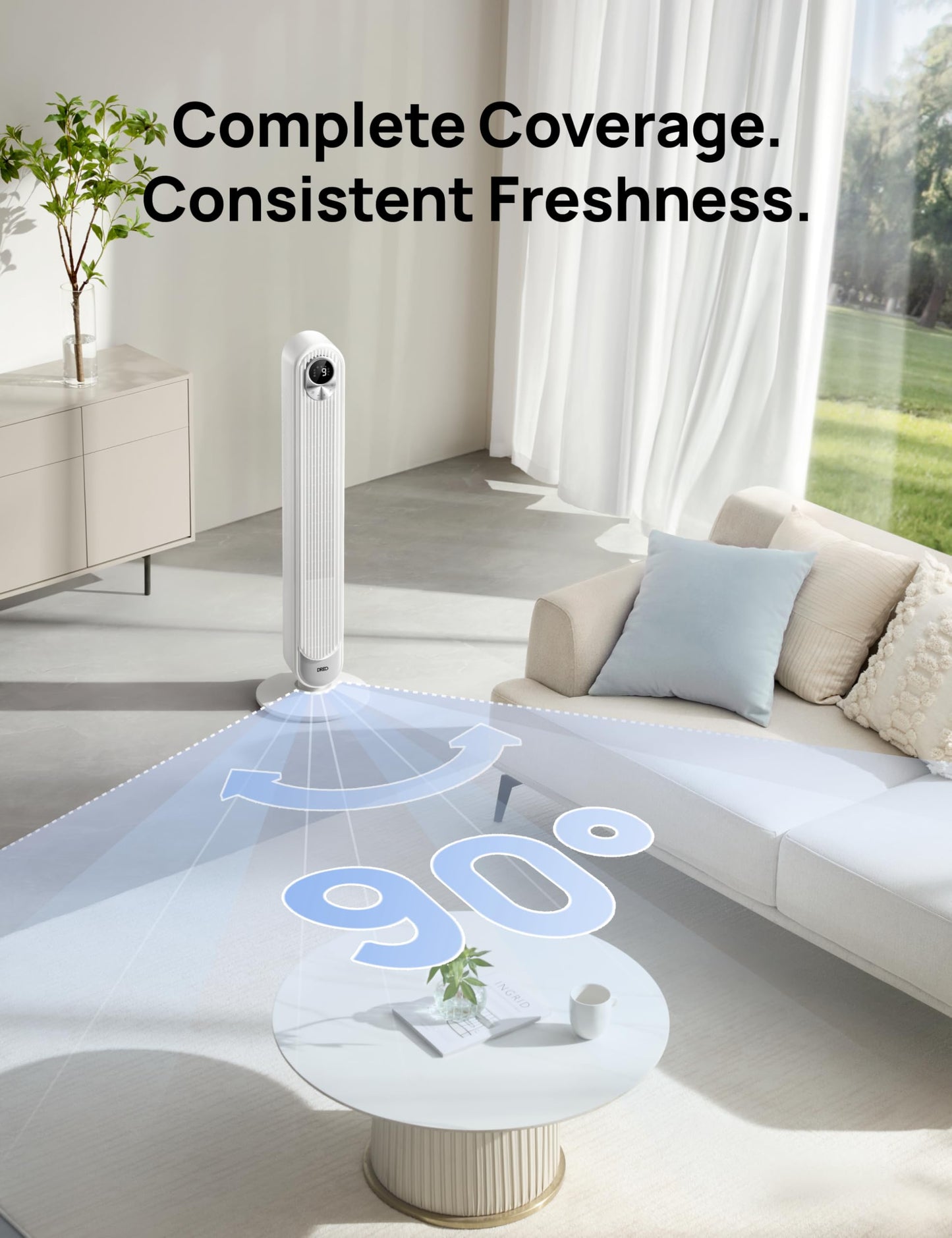 DREO Tower Fan for Bedroom, 28 ft/s, 20dB Quiet Oscillating Bladeless Fan with Remote, 9 Speeds, 4 Modes, 12H Timer, LED Display, Standing Floor Fan Powerful for Indoor Home Office Room, 42 Inch