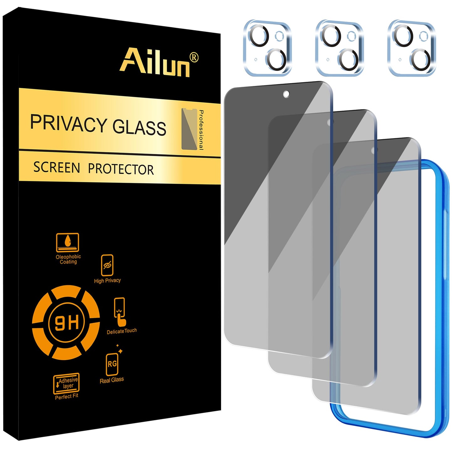 Ailun 3 Pack for iPhone 17 Pro Max Privacy Screen Protector [6.9 inch]+ 3 Pack Camera Lens Protector with Installation Frame,Dynamic Island Compatible,Anti Spy Tempered Glass[9H Hardness]-HD