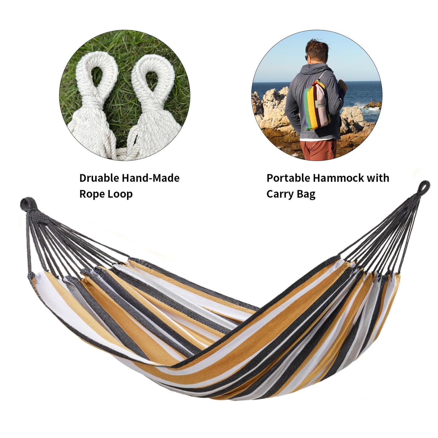 Brazilian Double Hammock with Tree Straps,Extra Large 94x63IN,2 Persons Hammock for Backyard Patio Outdoor Indoor,450lbs Weight Capacity,Soft Woven Cotton Fabric - Natrual White with Tassels