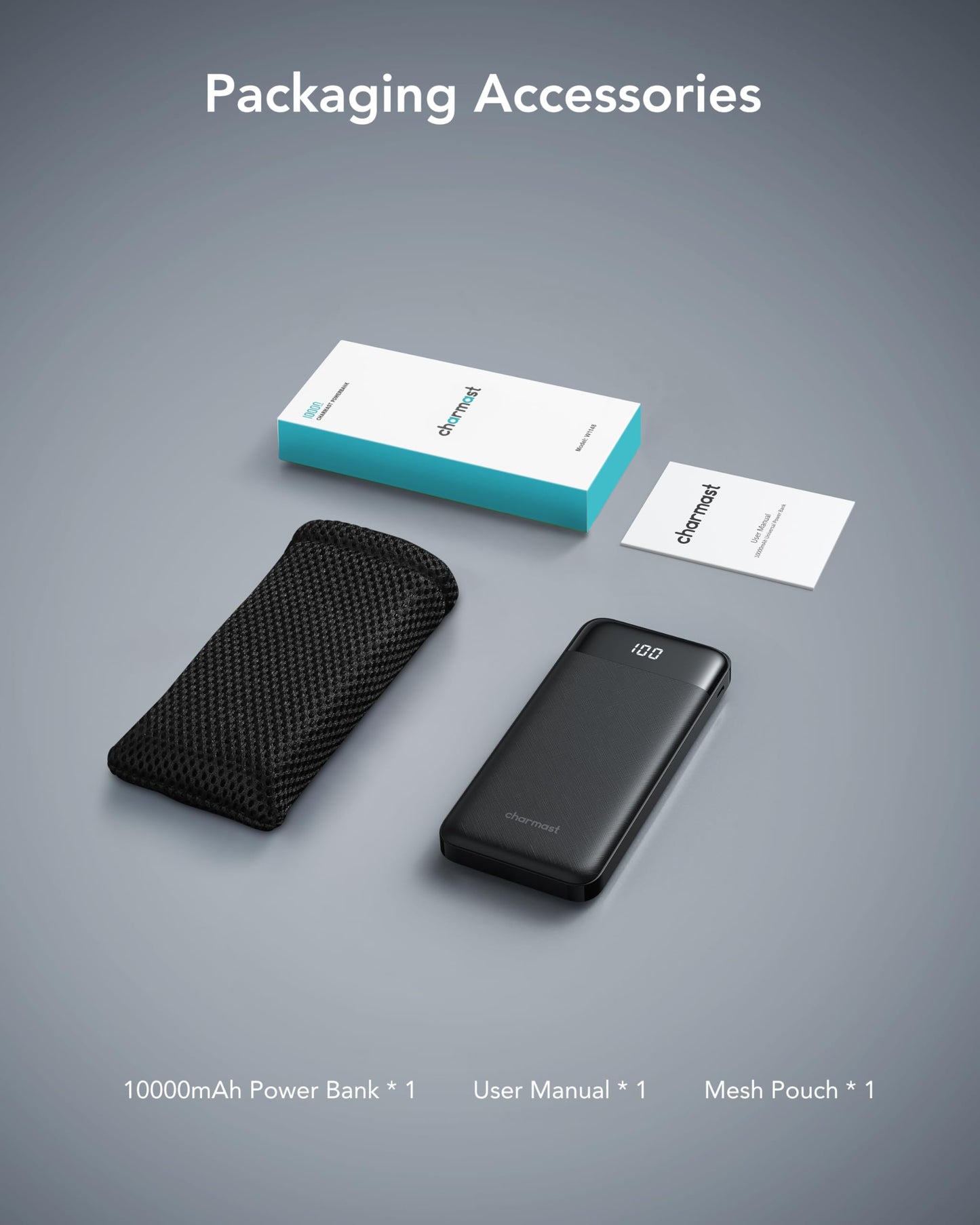 charmast Portable Charger with Built in Cables, Power Bank with Cords Wires, Slim 10000mAh Travel Battery Pack 6 Outputs 3 Inputs 6A Fast Charging for Samsung Google Pixel LG Moto iPhone iPad