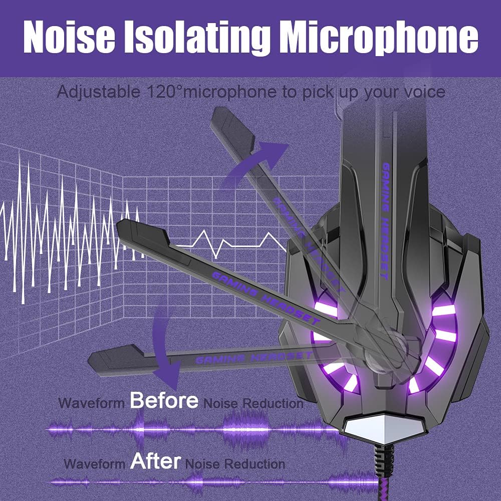 BENGOO G9000 Stereo Gaming Headset for PS4 PC Xbox One PS5 Controller, Noise Cancelling Over Ear Headphones with Mic, LED Light, 7.1 Surround Sound, Soft Memory Earmuffs for Nintendo Xbox Series X|S