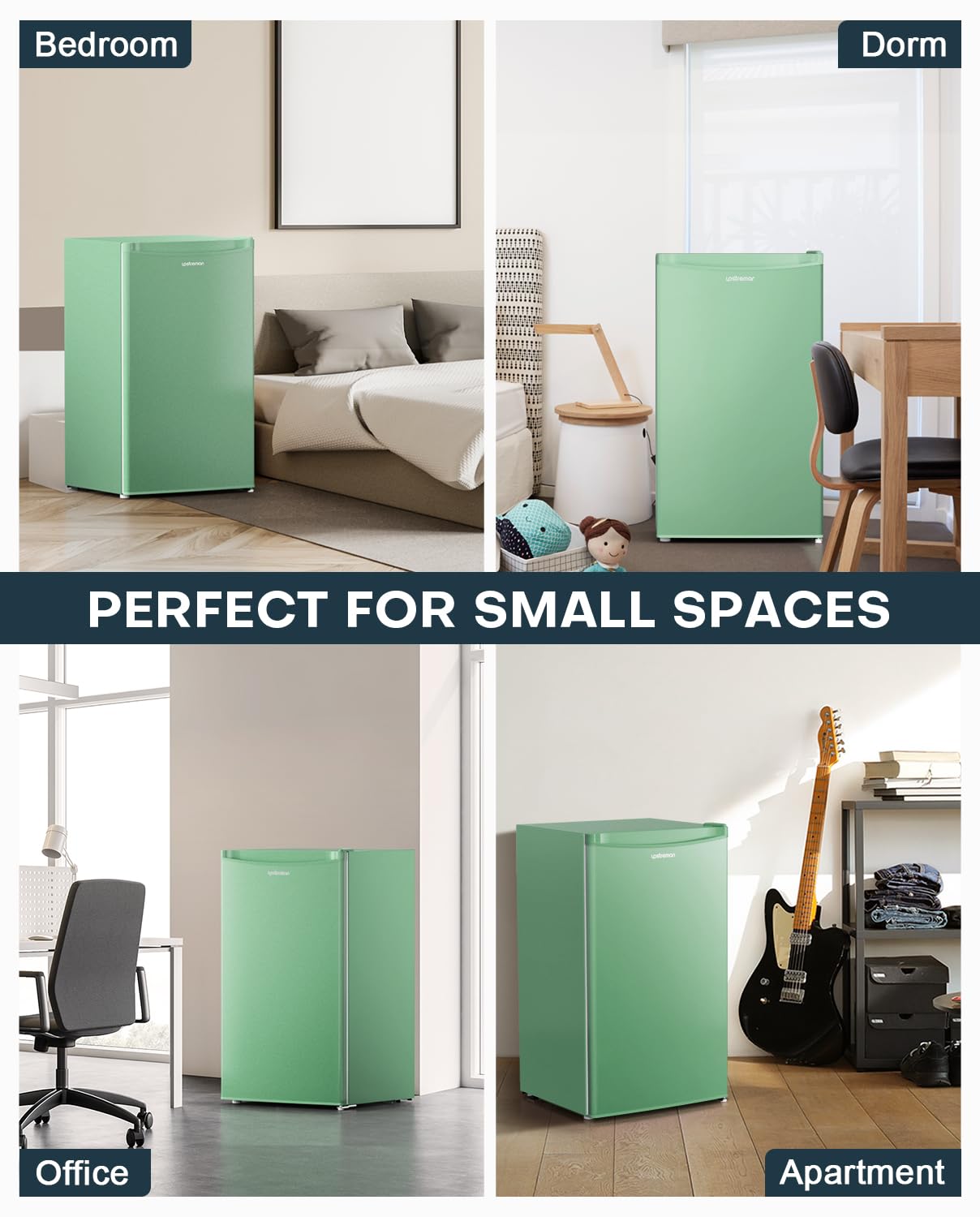 Upstreman 3.2 Cu.Ft Mini Fridge with Freezer, Single Door Mini Fridge, Dorm Fridge, Adjustable Thermostat, Mini Refrigerator for Bedroom, Office, Dorm, Black-BR321