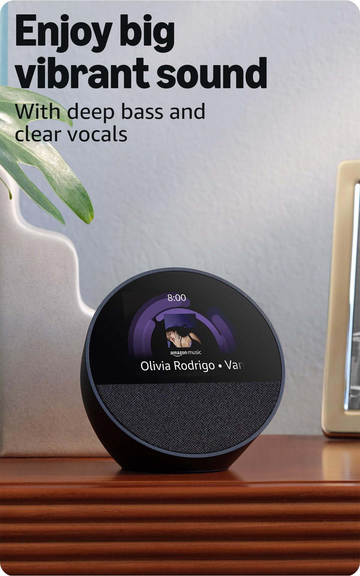 Amazon Echo Spot (newest model), Great for nightstands, offices and kitchens, Smart alarm clock, Designed for Alexa+, Black