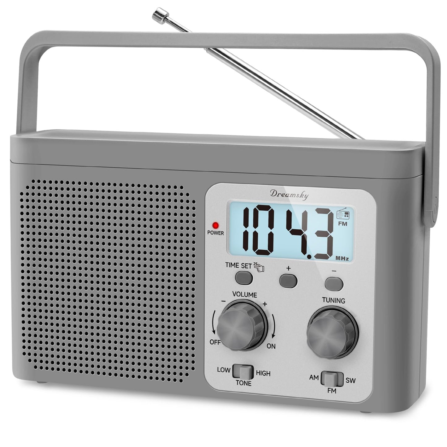 DreamSky AM FM Radio Portable - Shortwave Radio Battery Powered or Plug in Wall for Home Outdoor, Strong Reception, Large Dial Easy to Use, Digital Time Display, Transistor Antenna, Seniors Small Gift