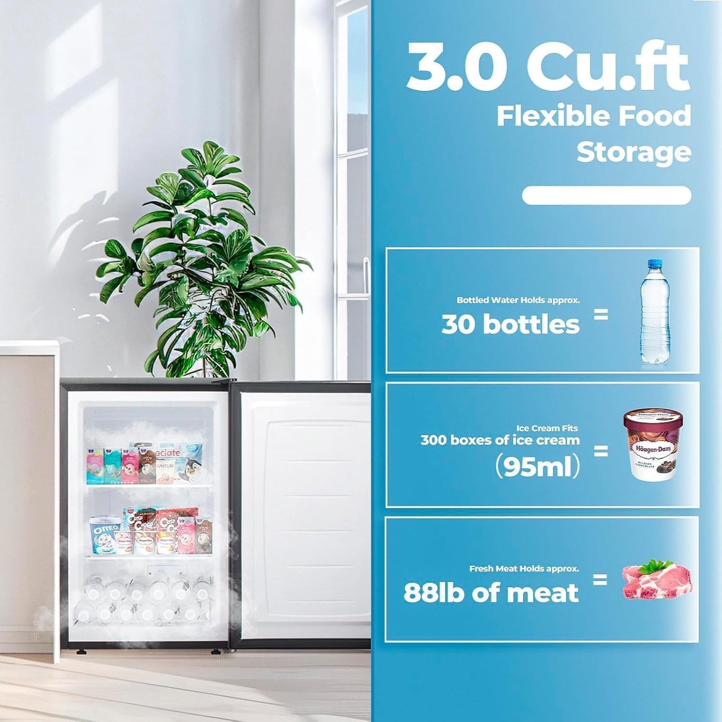 1.1 Cu.ft Upright Freezer, Small Mini Freezer with Adjustable Thermostat, Removable Shelves, Reversible Single Door, for Bedroom/Home/Dorms/Apartment, Silver