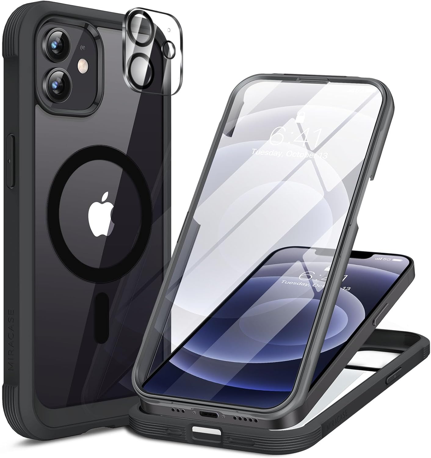Miracase for iPhone 17e Case& iPhone 16e Case, Full-Body Phone with Built-in Glass Screen Protector, [Magnetic with MagSafe] Military Drop Proof 17 E/ 16 E Cover Bumper 6.1 inch, Black