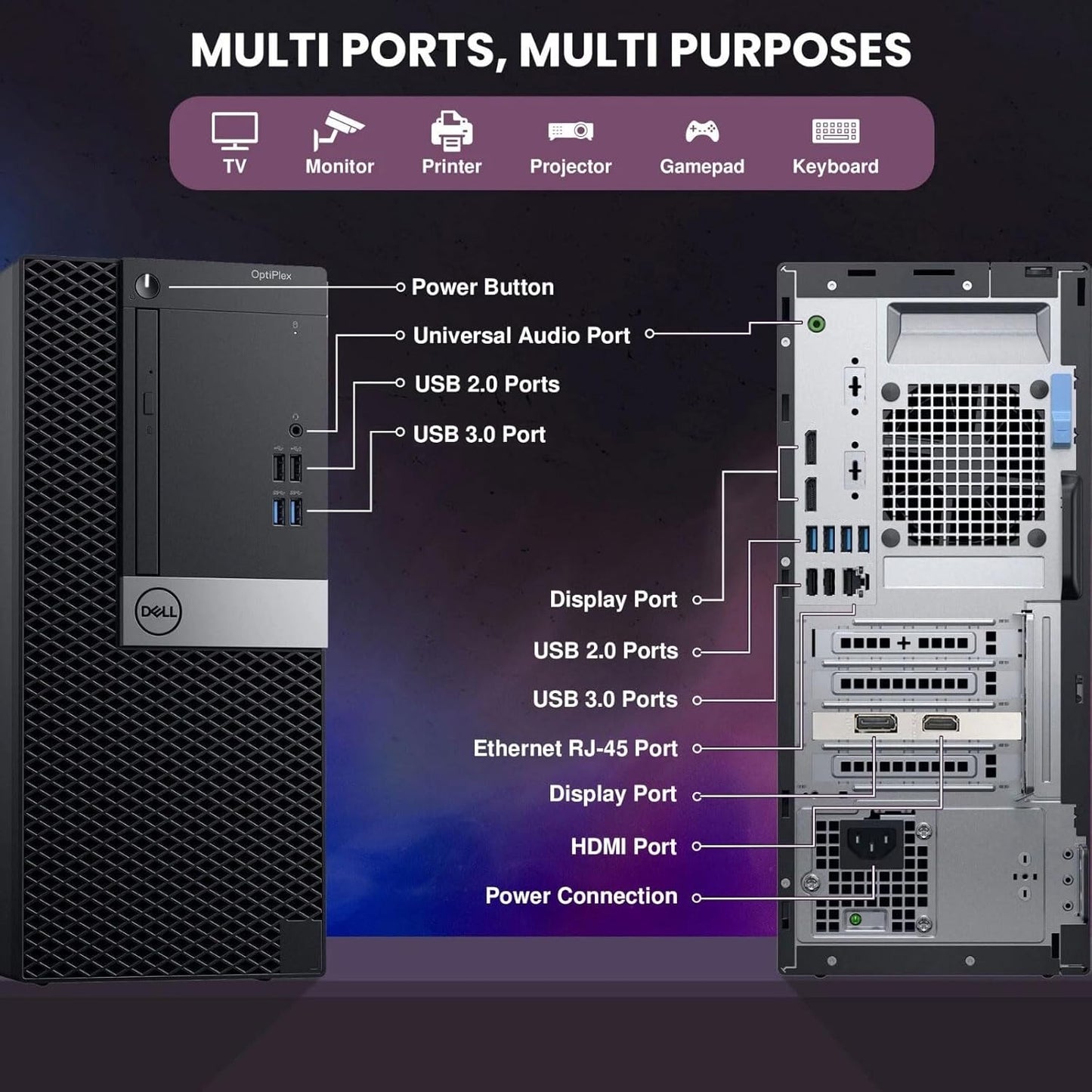 Dell Gaming Tower Desktop PC – Intel Core i5-7500 7th Gen 3.4GHz – 16GB DDR4 RAM – 256GB SSD – GeForce GT 1030 – RGB Keyboard & Mouse – WiFi – Windows 11 Pro – Gaming Computer (Renewed)